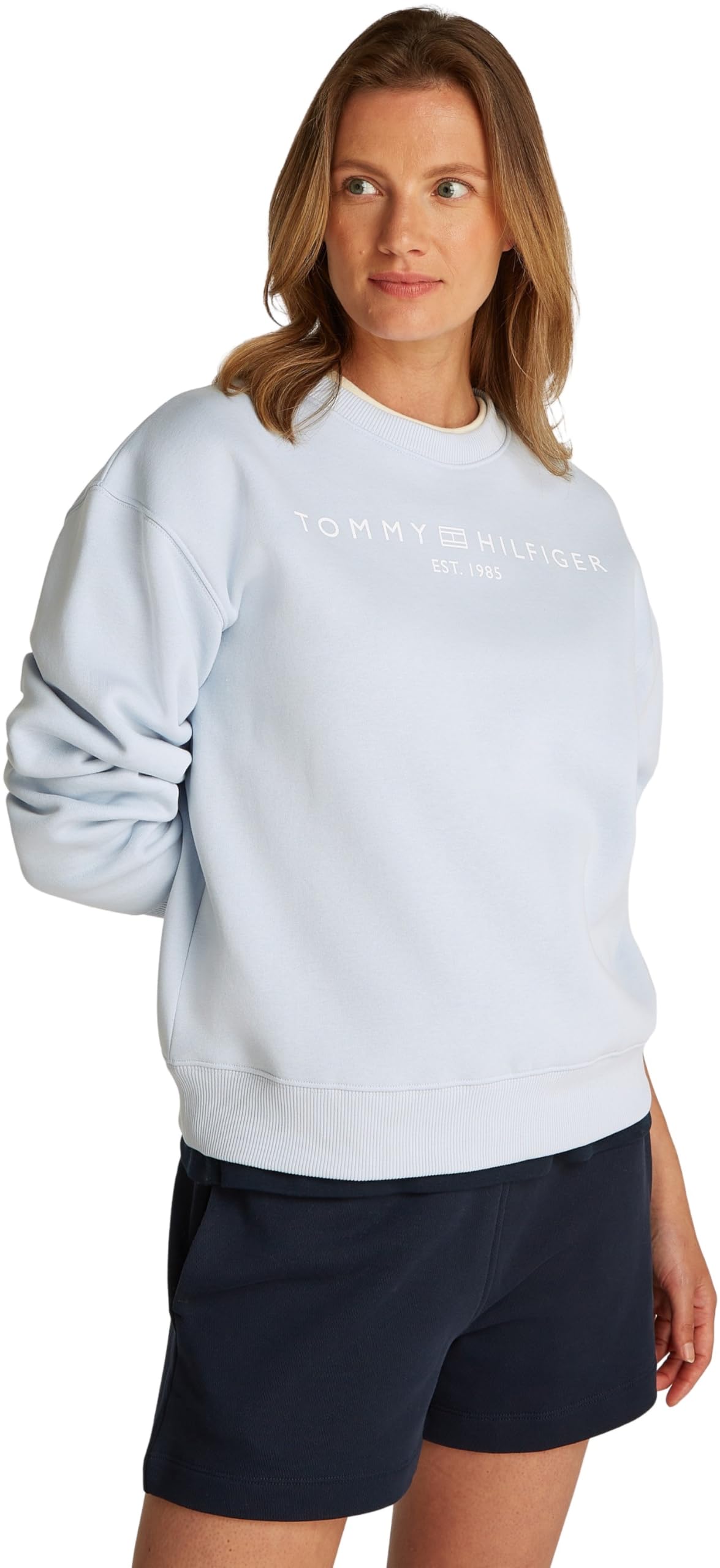 Tommy Hilfiger Damen Sweatshirt ohne Kapuze, Blau (Breezy Blue), XXXL