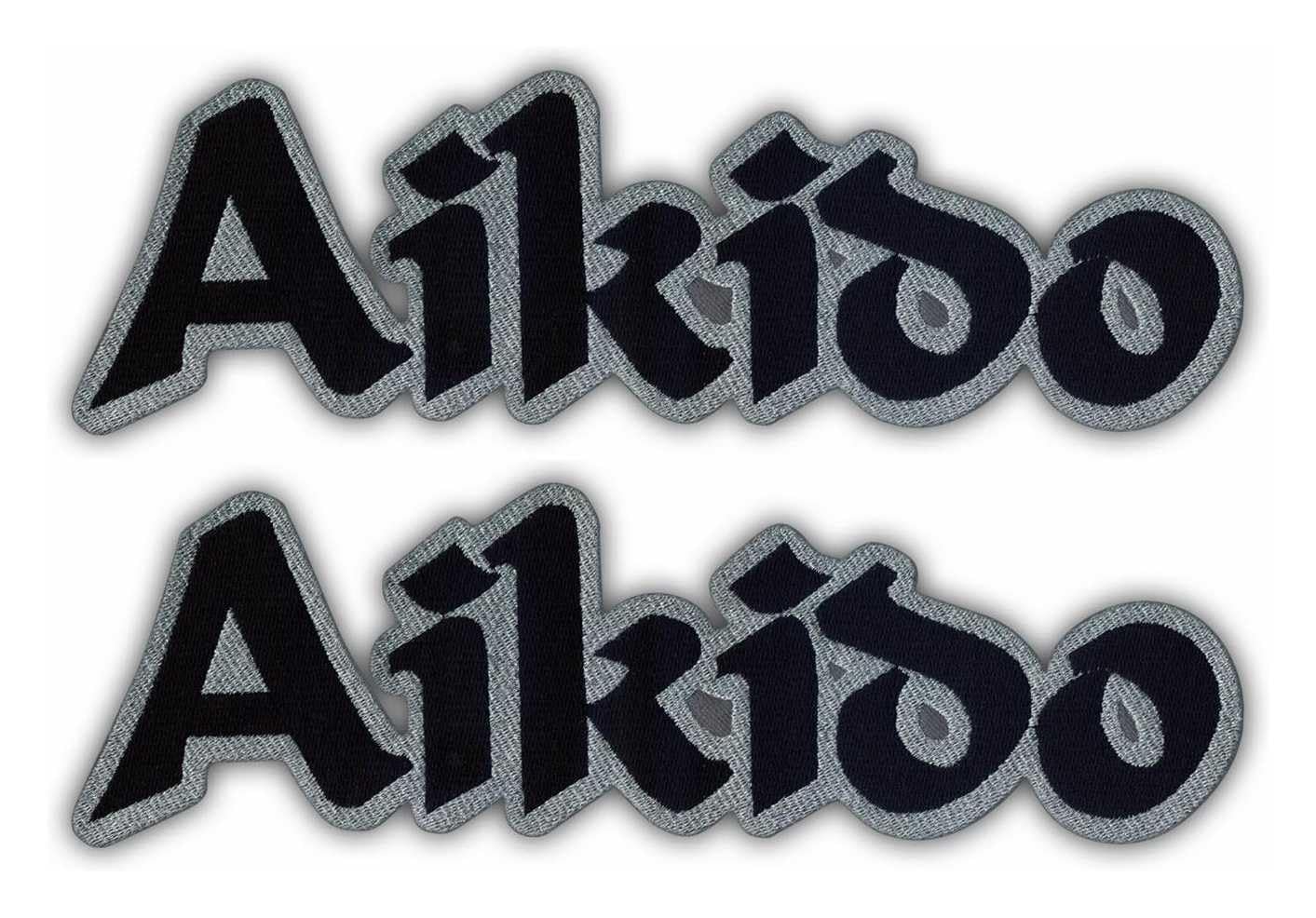Set di 2 toppe grandi con scritta "Aikido", termoadesive, termoadesive, ricamate