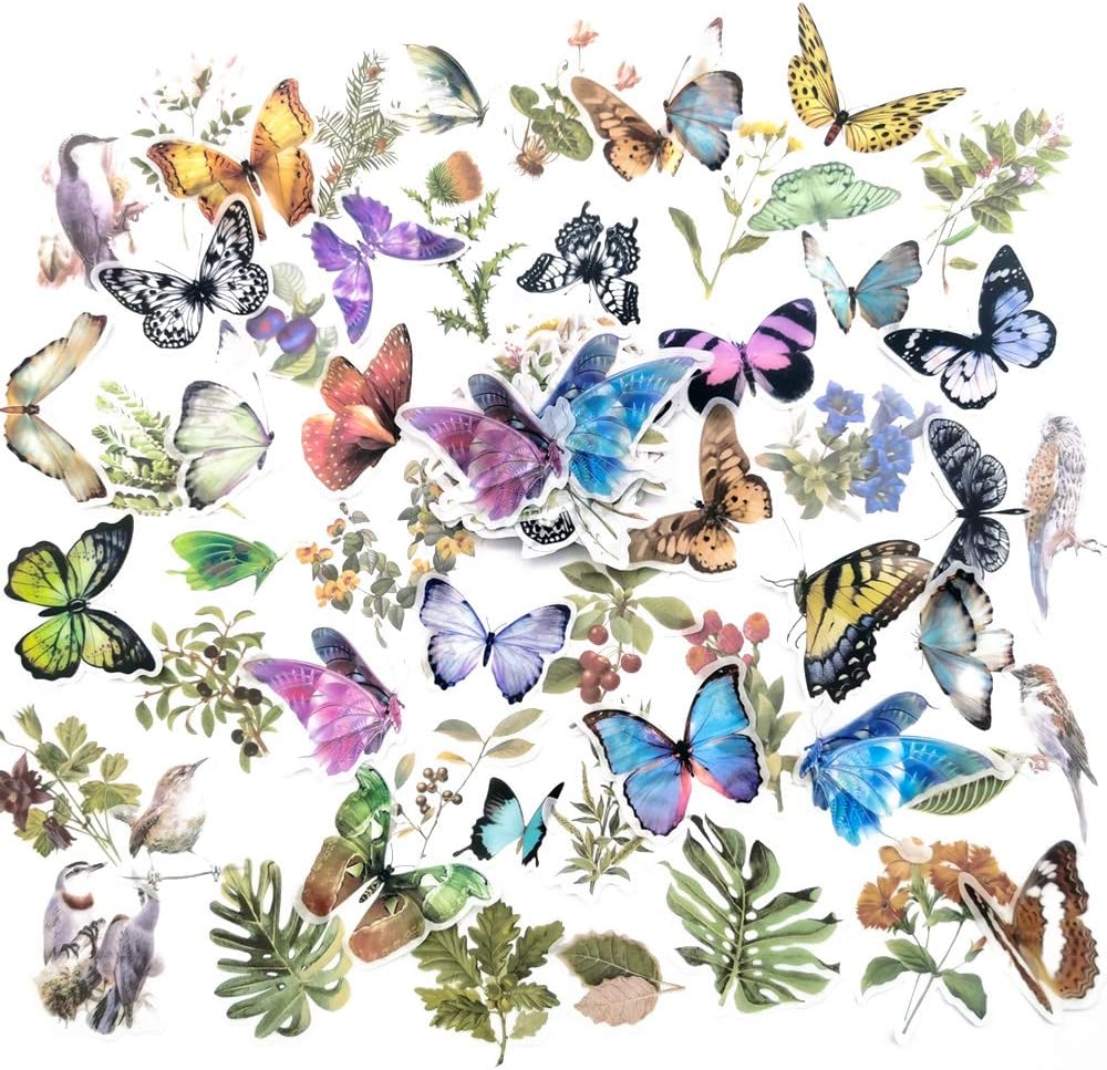 Scrapbook Stickers,120 Pcs Cute Nature Style Flower Butterfly Bird Plant Sticker for Note Paper,Notebook,Journal,Dairy,Card Making, Letter【Only Used on Papers】