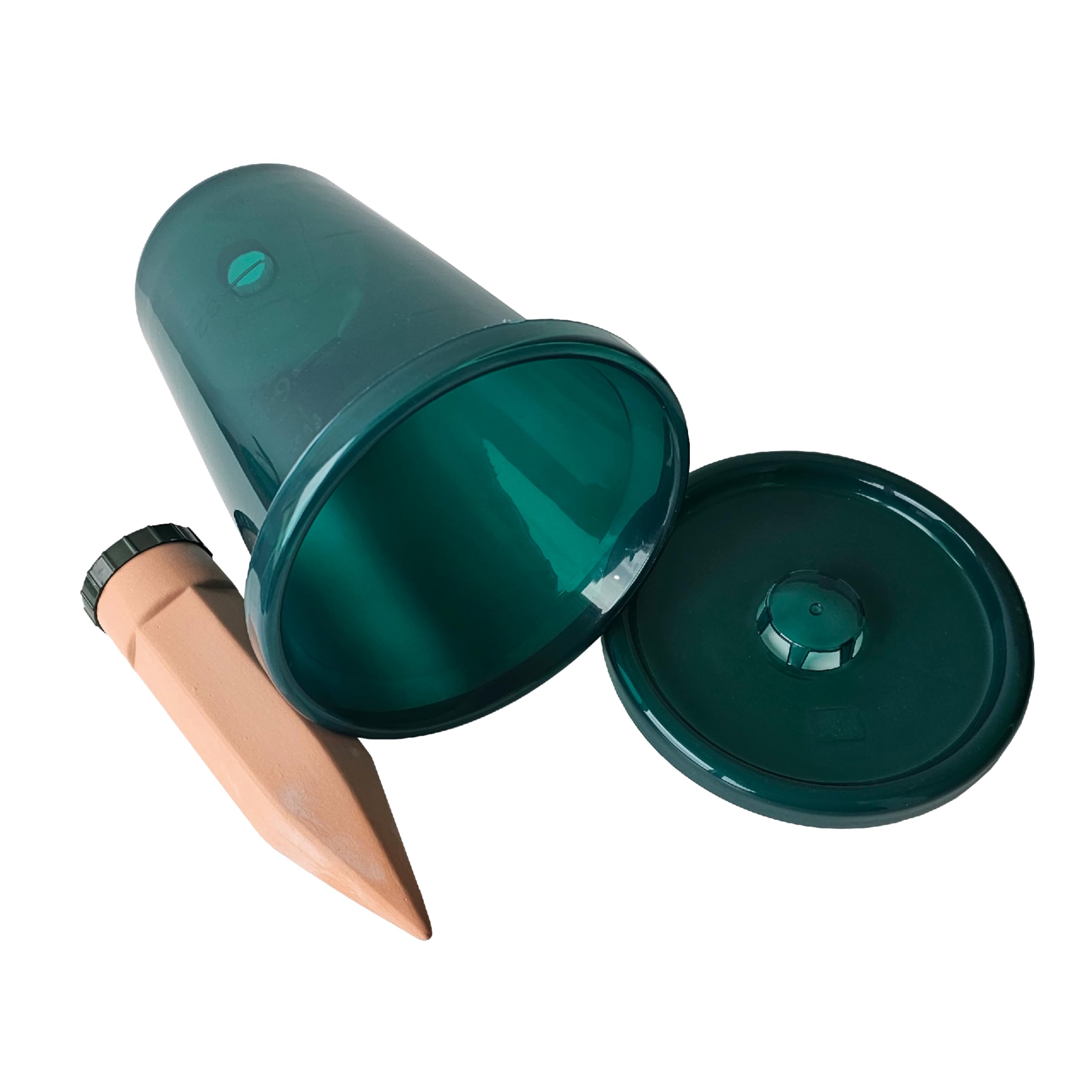 BioGreen HYDRO CUP Self Watering Planter Insert | 0.66 gal | Clay Spikes & Cup | Plant Watering Globes w/ Level Indicator | Terracotta/Green | 4 Pcs