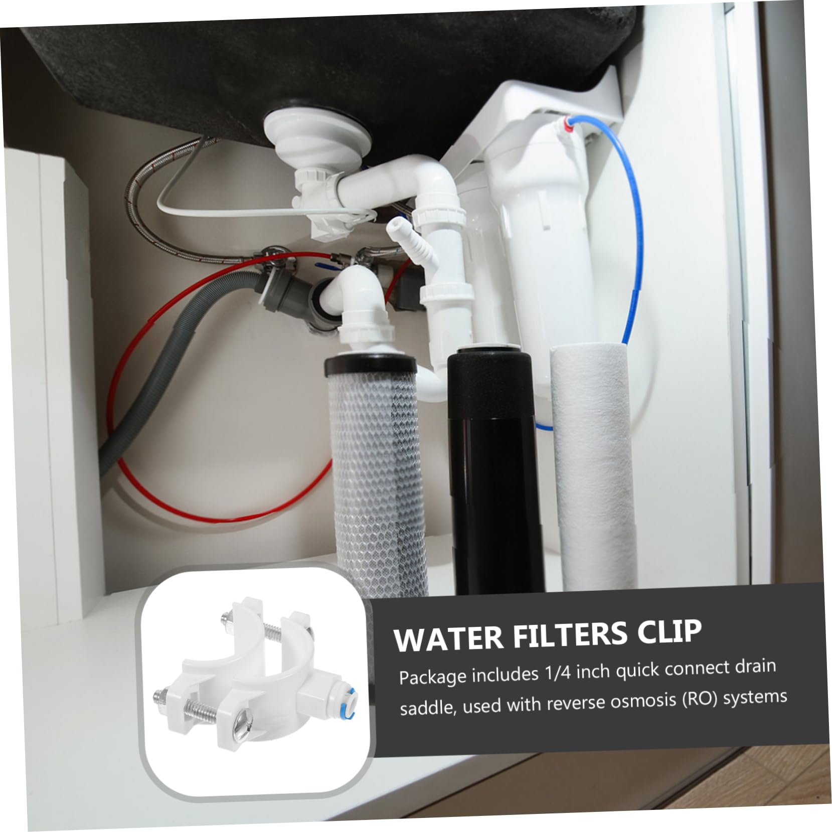 Tofficu Plastic Water Filters Clamp for Reverse Osmosis System Drain Saddle Valve Easy Installation Compatible with Standard Plumbing — view 2