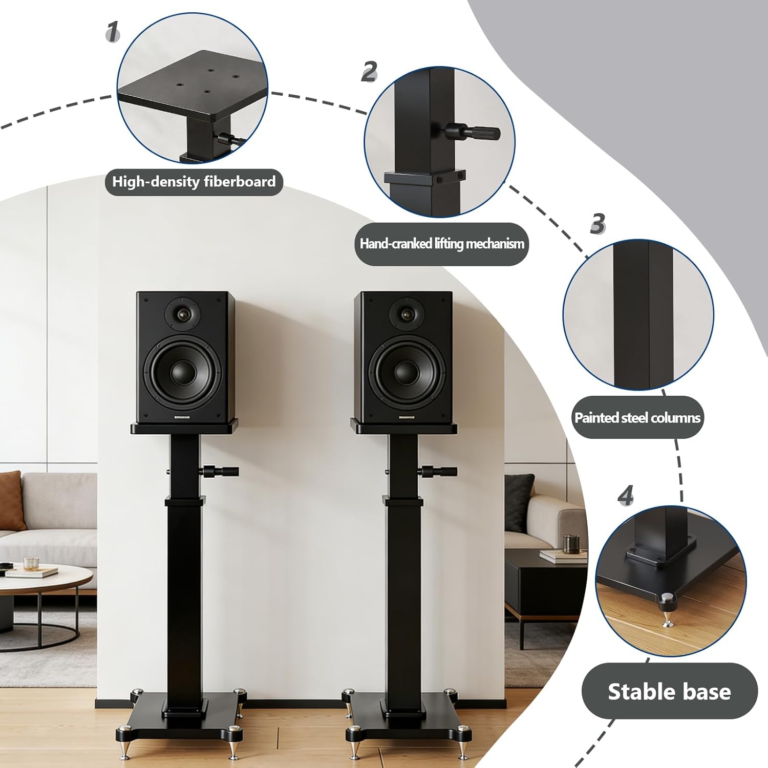 Height Adjustable Speaker Stands Pair, Heavy Duty Speaker Stand with Hand-cranked Lifting Adjustment, Studio Monitor Stands Holds 110lbs, Holds Bookshelf/Satellite/Large Speaker (Black, 18.8-26.7in)