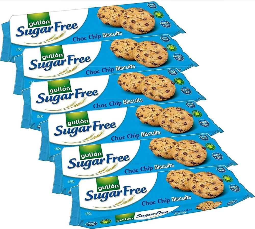 Gullon Sugar Free Chocolate chip 125g biscuits cookies Pack of 6, Healthy choice for diabetic, Gift for family and friends with zamfoods (1 Bundle)