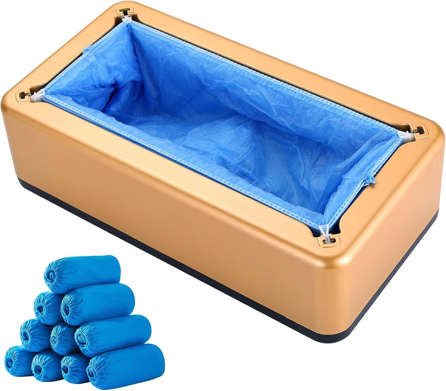 MYFULLY Automatic Shoe Cover Dispenser with 100PCS Disposable Covers | Hands-Free Gold Dispenser Fits Most Shoe Sizes, Ideal for Home, Office, Factory, and Workshop Use with Easy Step-In Operation
