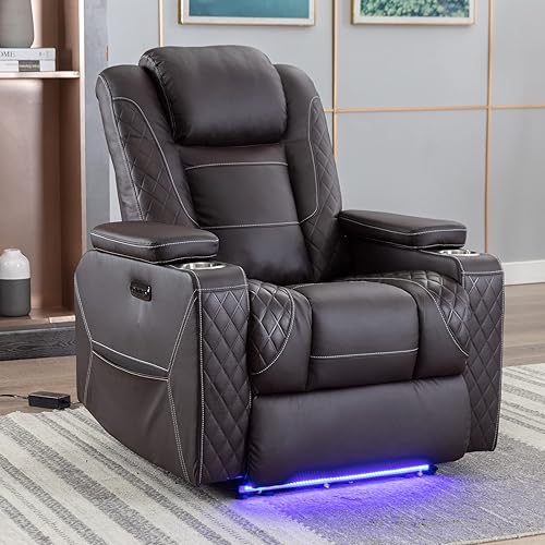URRED Asiento de cine en casa, sofá reclinable eléctrico de piel sintética, sofá reclinable doble para autocaravana con respaldo medio