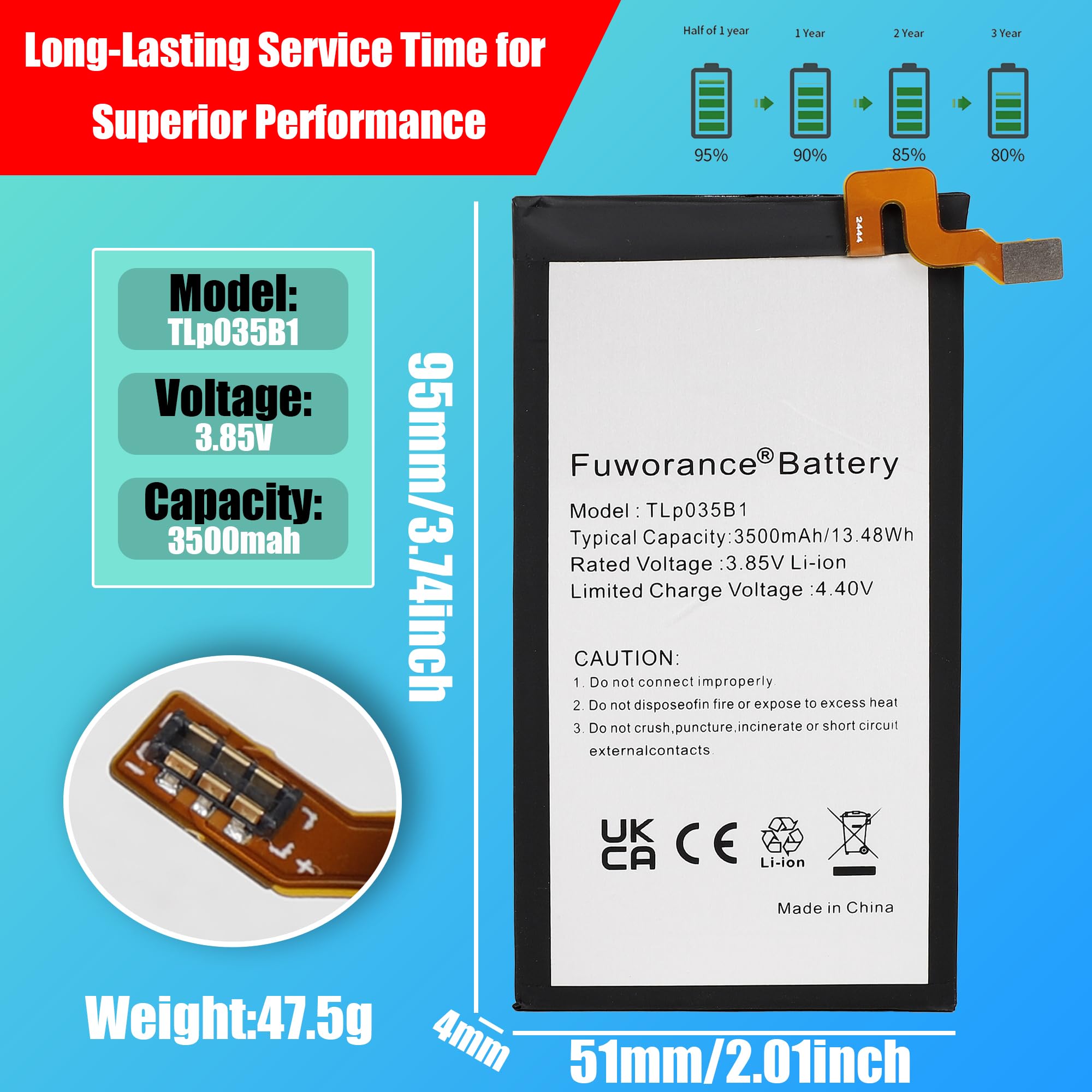 3500mAh 3.85V TLP035B1 Batteria di Ricambio Compatibile con Blackberry Key2 Key 2 Two BBF100-1 BBF100-2 Telefono Cellulare Ricaricabile Batteria agli ioni di litio +Un kit di Strumenti