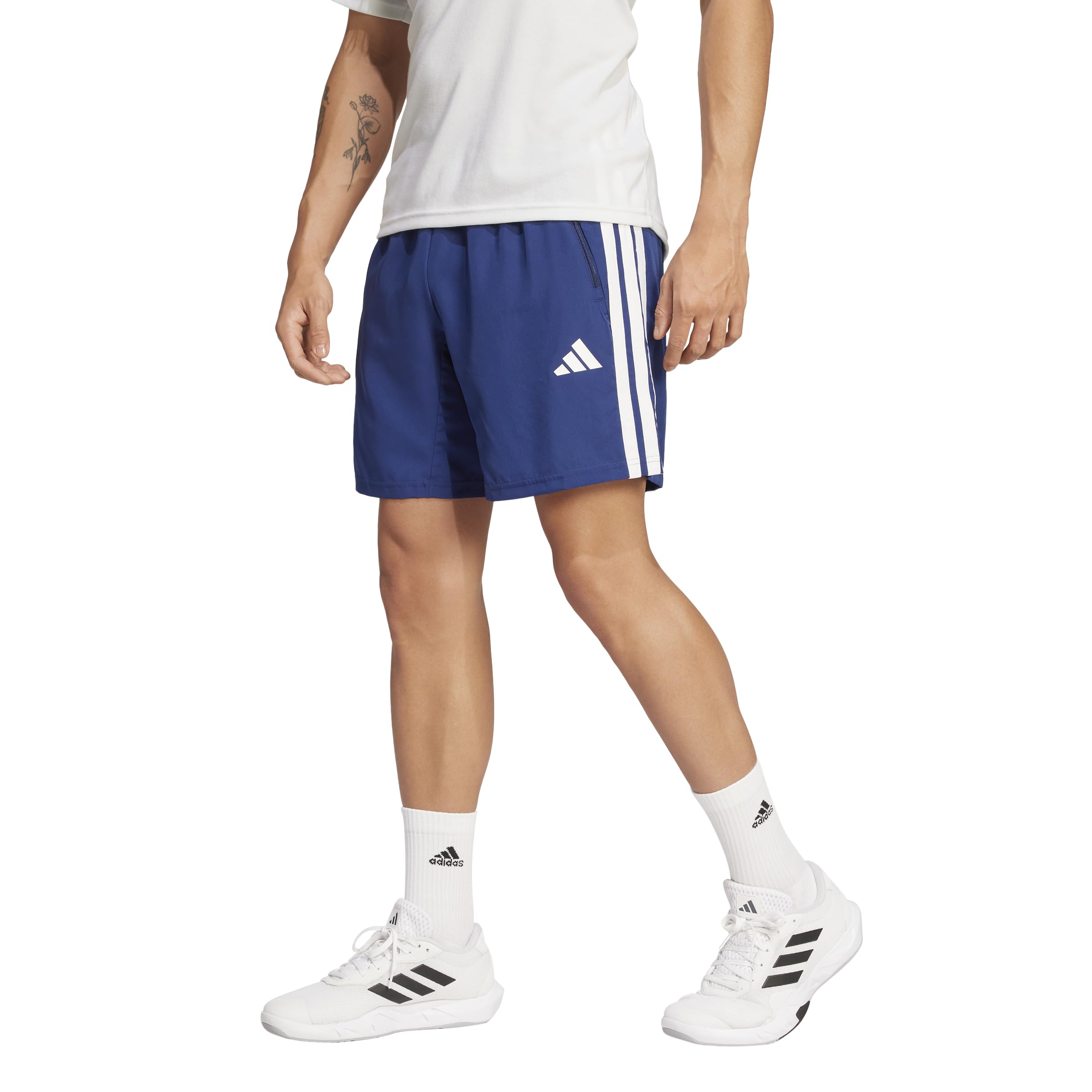 adidas Men's Train Essentials Training 3-Stripes Woven Shorts, Dark Blue, XL 7 inch