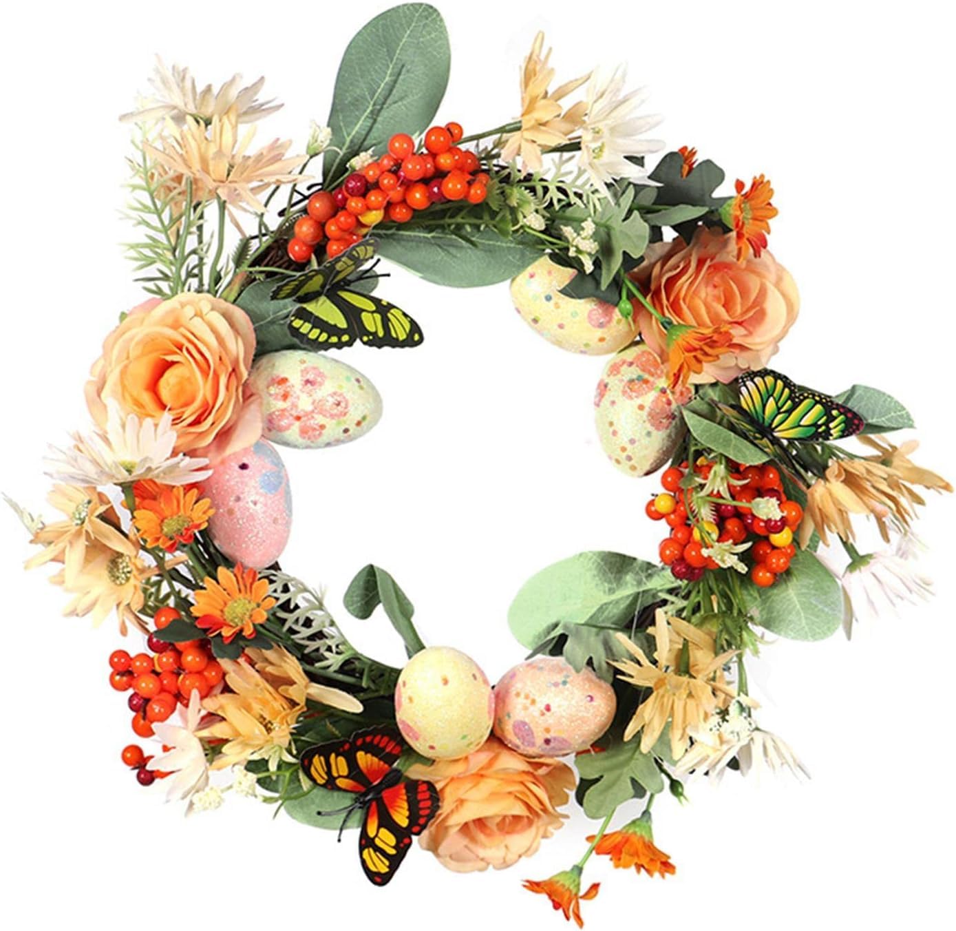 MAYABI Türkranz, Türkranz, Herbstkränze for die Haustür, hängender Osterkranz, Vögel, Eier, Kranz, handgefertigte Geschenke, Türdekoration, Dekor for Türen im Innenbereich und im Herbst,