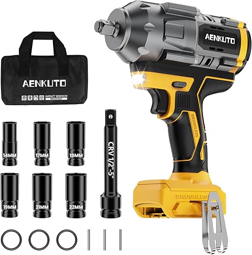 Llave de impacto inalámbrica para batería DeWALT de 20 V MAX, 1500 Nm (1106 pies-libras) pistola de impacto sin escobillas de 1/2 pulgada, luz de