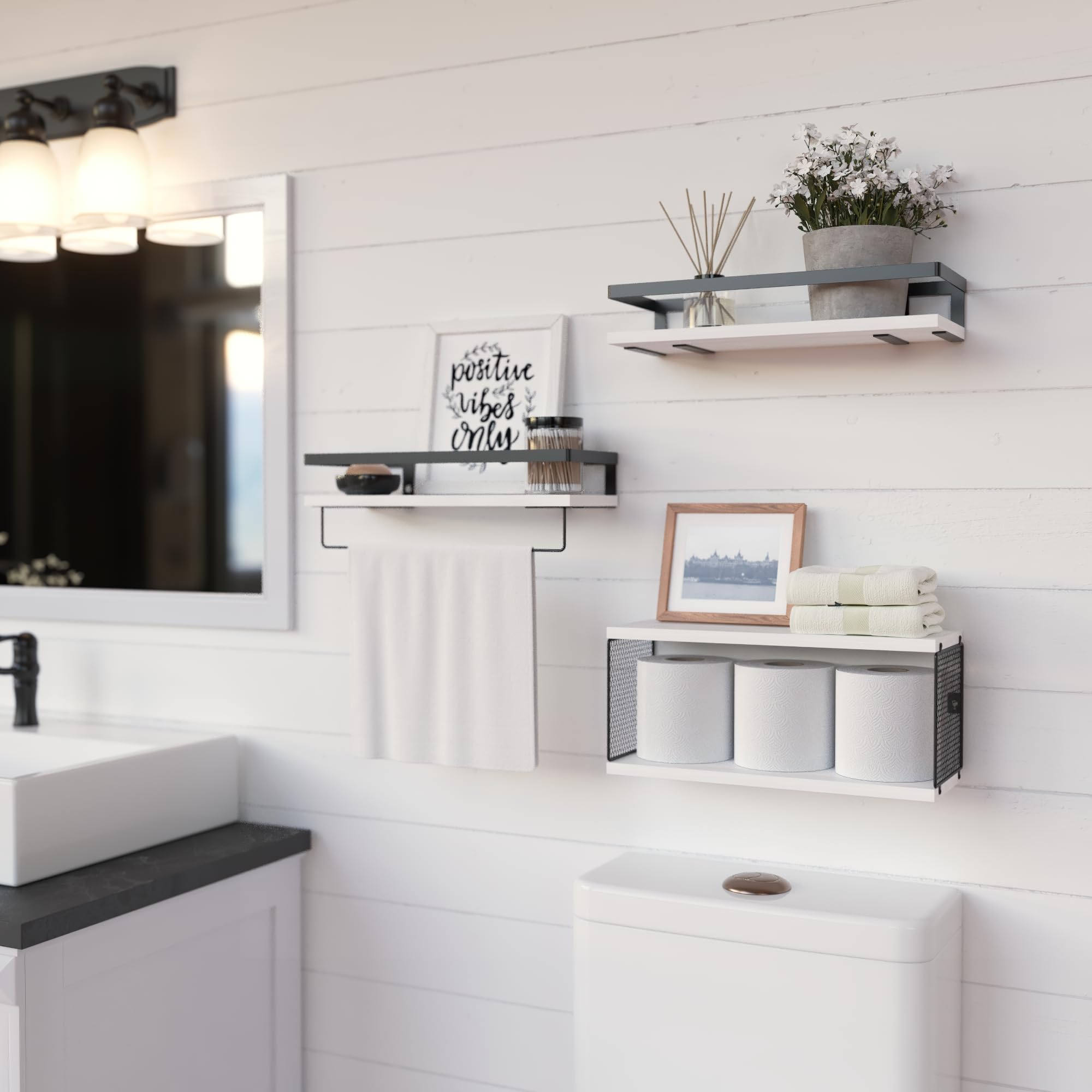 Boswillon Floating Shelves, White Bathroom Shelf For