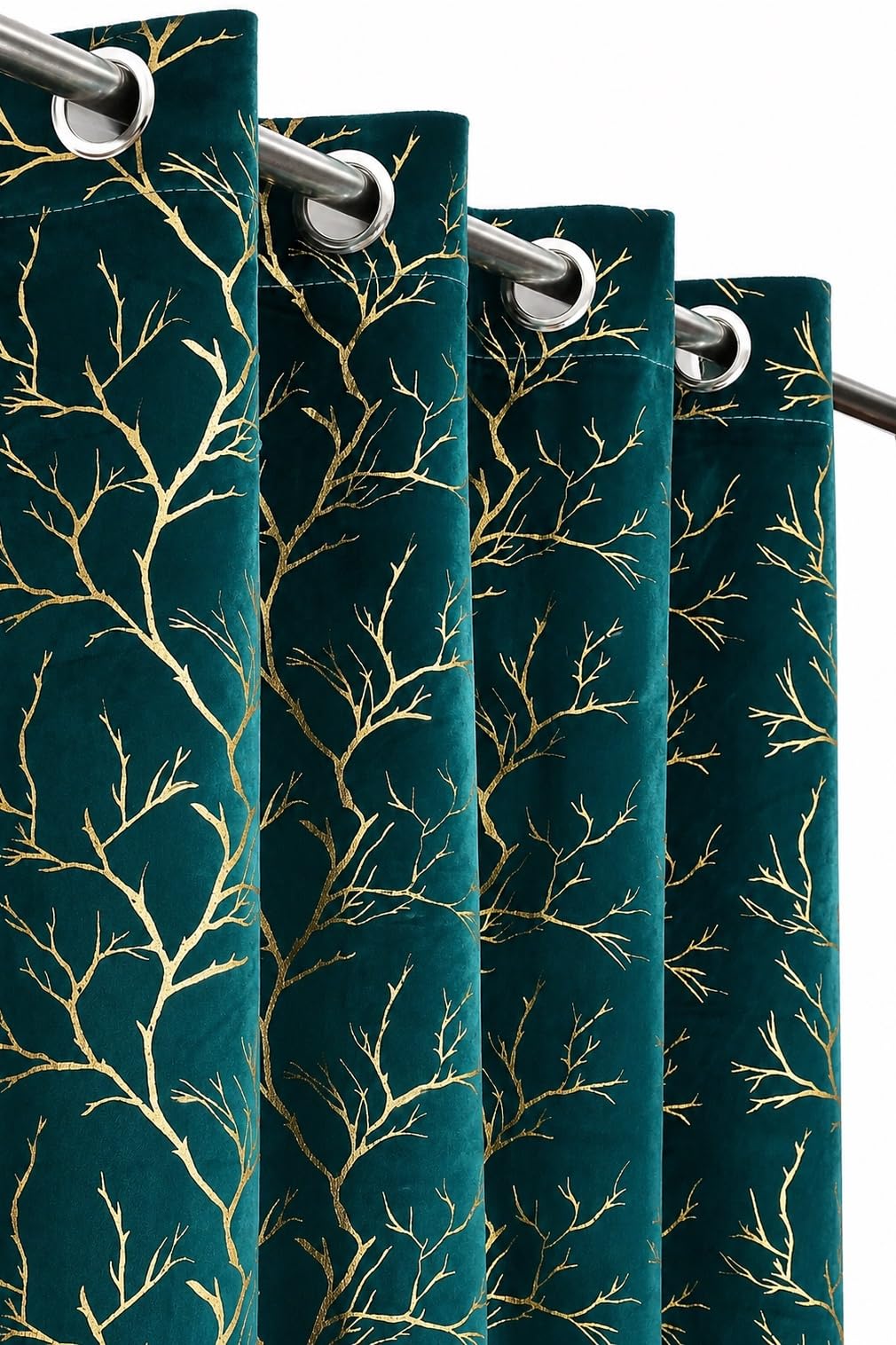 Teal Velvet Foil Curtains - 6ft Long, Easy Install -1