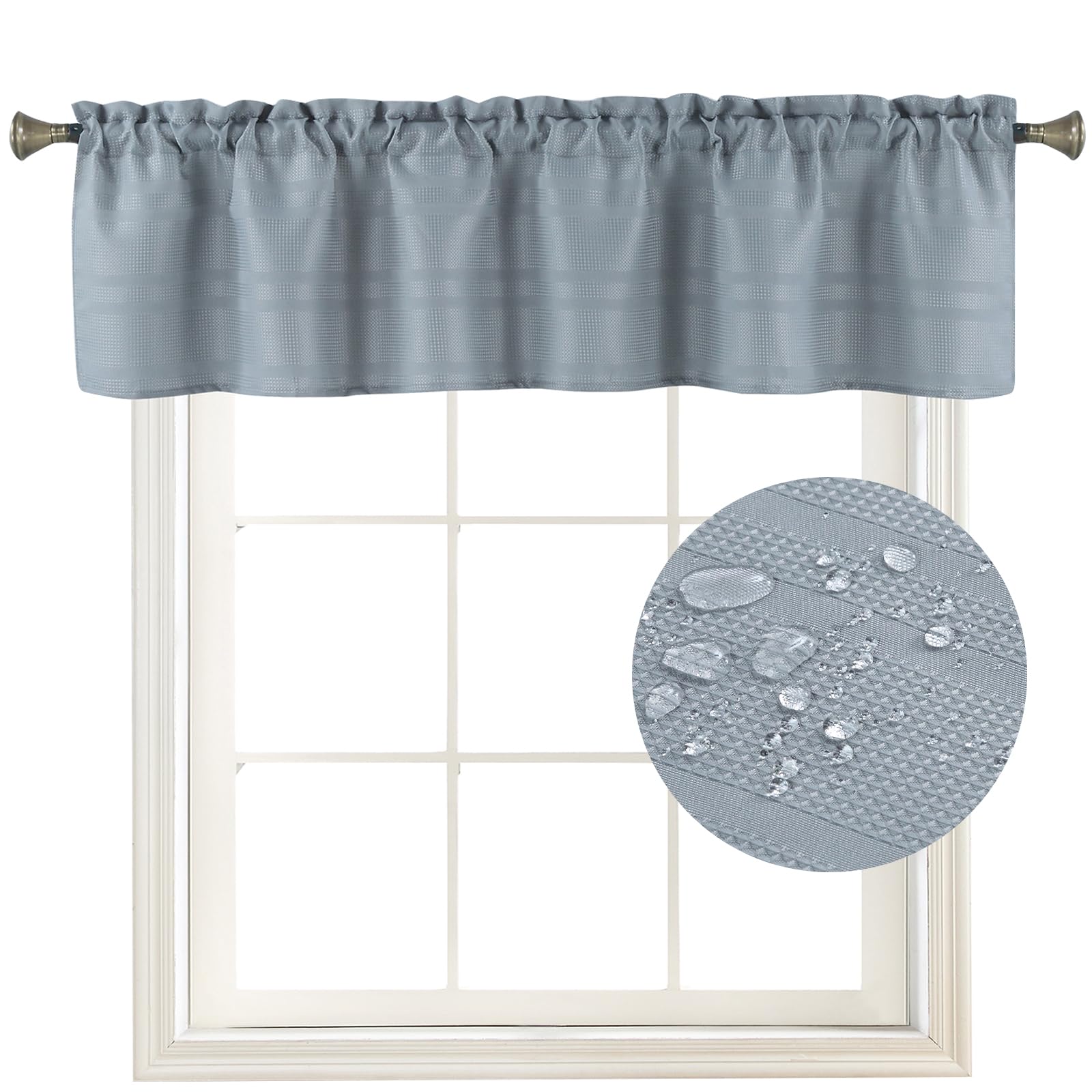 Home Queen Waffle Curtain Valance Window Treatment for Kitchen Bathroom Window, Straight Window Valance, Set of 1, W 60 X L15 Inch, Solid Grey