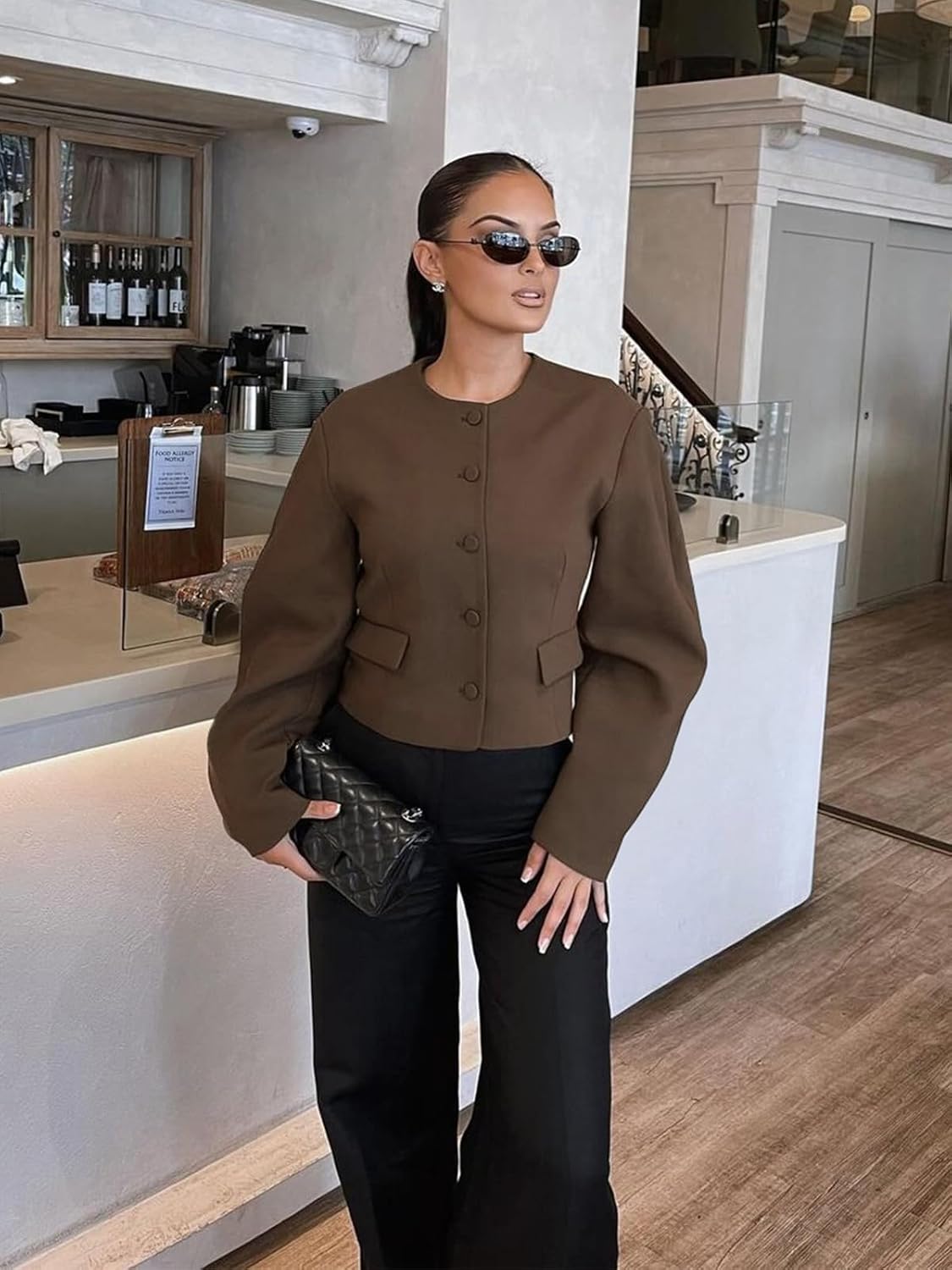 Cicy Bell Womens Balloon Long Sleeve Blazer Cropped Collarless Button Down Suit Jackets Business Casual Fall Outerwear - Image 5