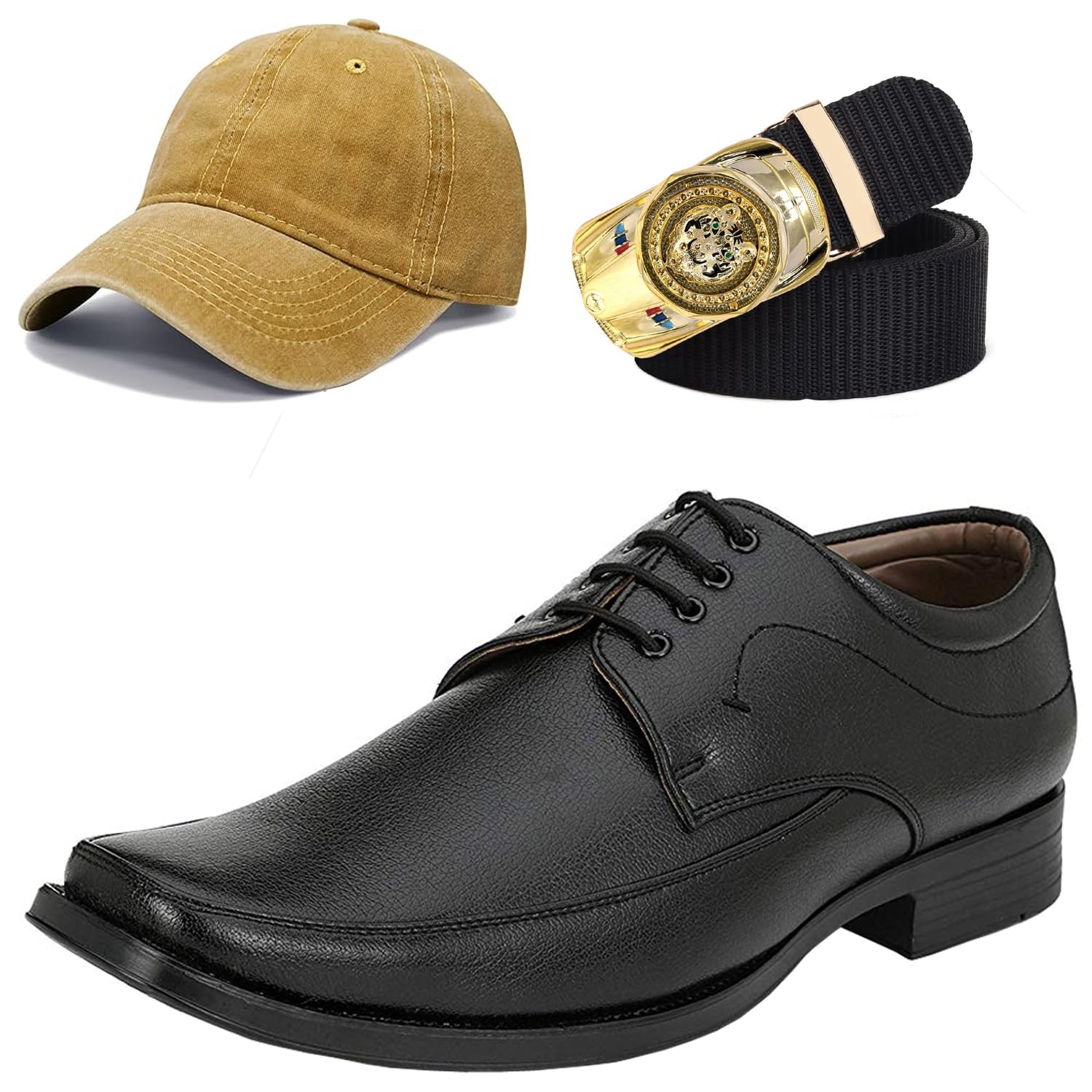 Formal Shoes with Free Base Ball Cap & Free Belt Combo for Men & Boys Black-image-41