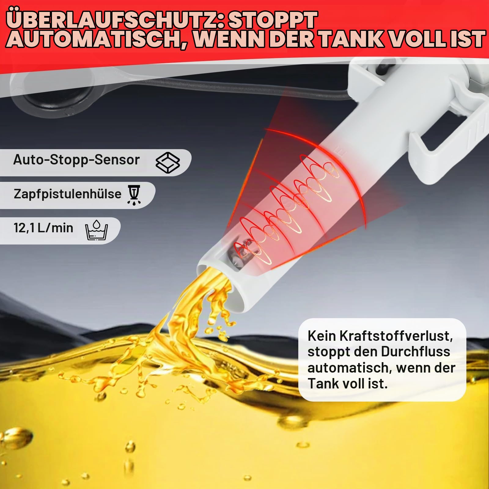Auto Ölabsaugpumpe Elektrische Benzinpumpe, 2,4 GPM Automatische Absaugpumpe Ölpumpe mit Auto-Stopp-Sensormit &Adapter Verbinder&134 cm+50 cm Schlauch Kraftstoffpumpe Wasser Ölpumpe