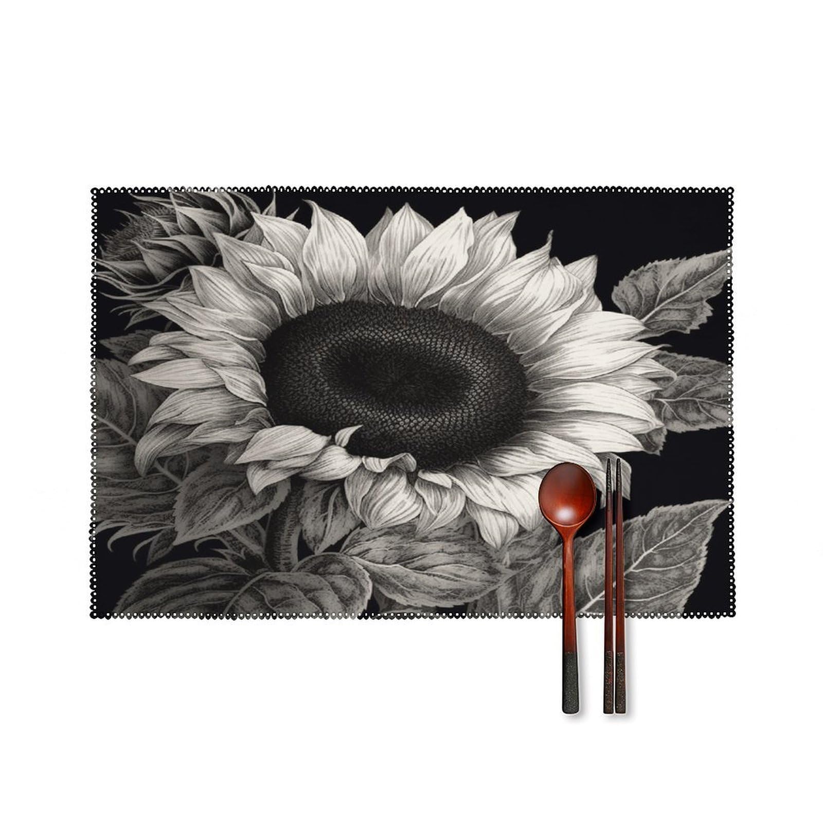 Sunflower Black Grey Placemats Set of 6 Heat Resistant Non-Slip Place Mats Washable Wipeable Table Mats Elegant Farmhouse Placemat for Kitchen Dining Outdoor Party Table Decor