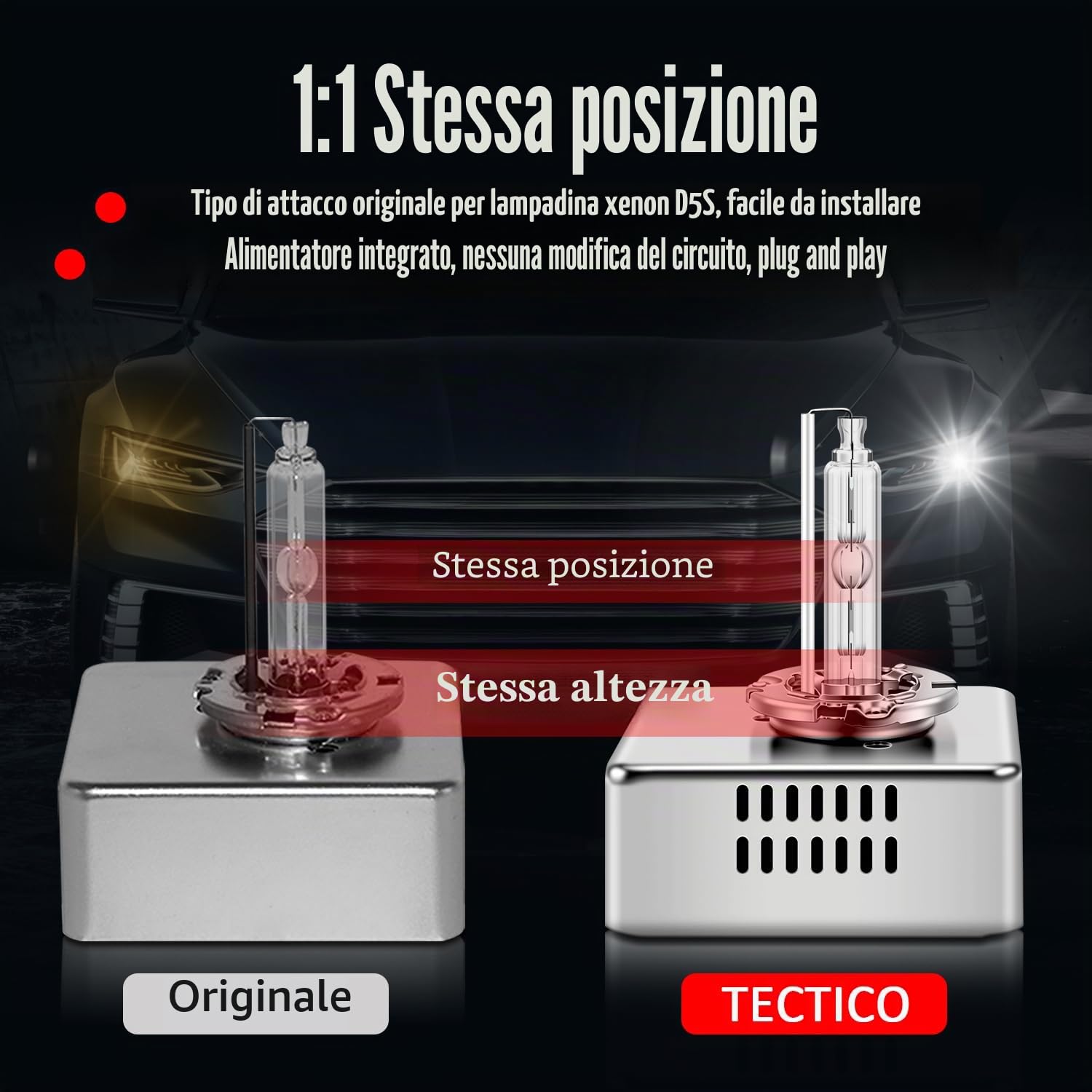 TECTICO D5S 35W Lampade allo Xenon Bixenon HID Kit 12V CC 6000K Bianco +300% Kit di Ricambio Lampade per Auto, 2 Pezzi