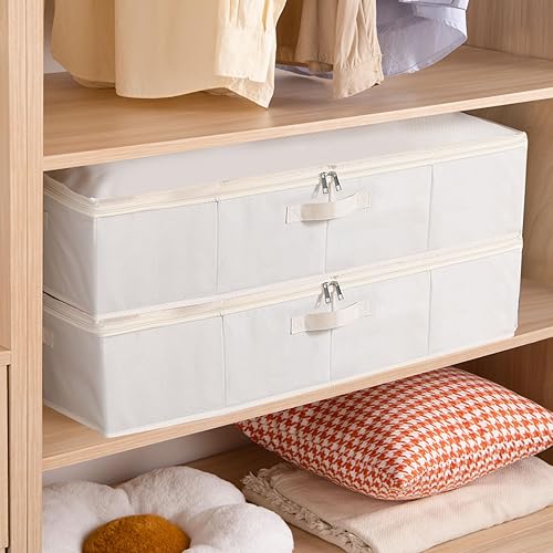 Miniatura 2 de Contenedor de almacenamiento debajo de la cama, organizador de ropa con asas, contenedor de almacenamiento plegable con tapa, beige, 1 paquete, 23.6
