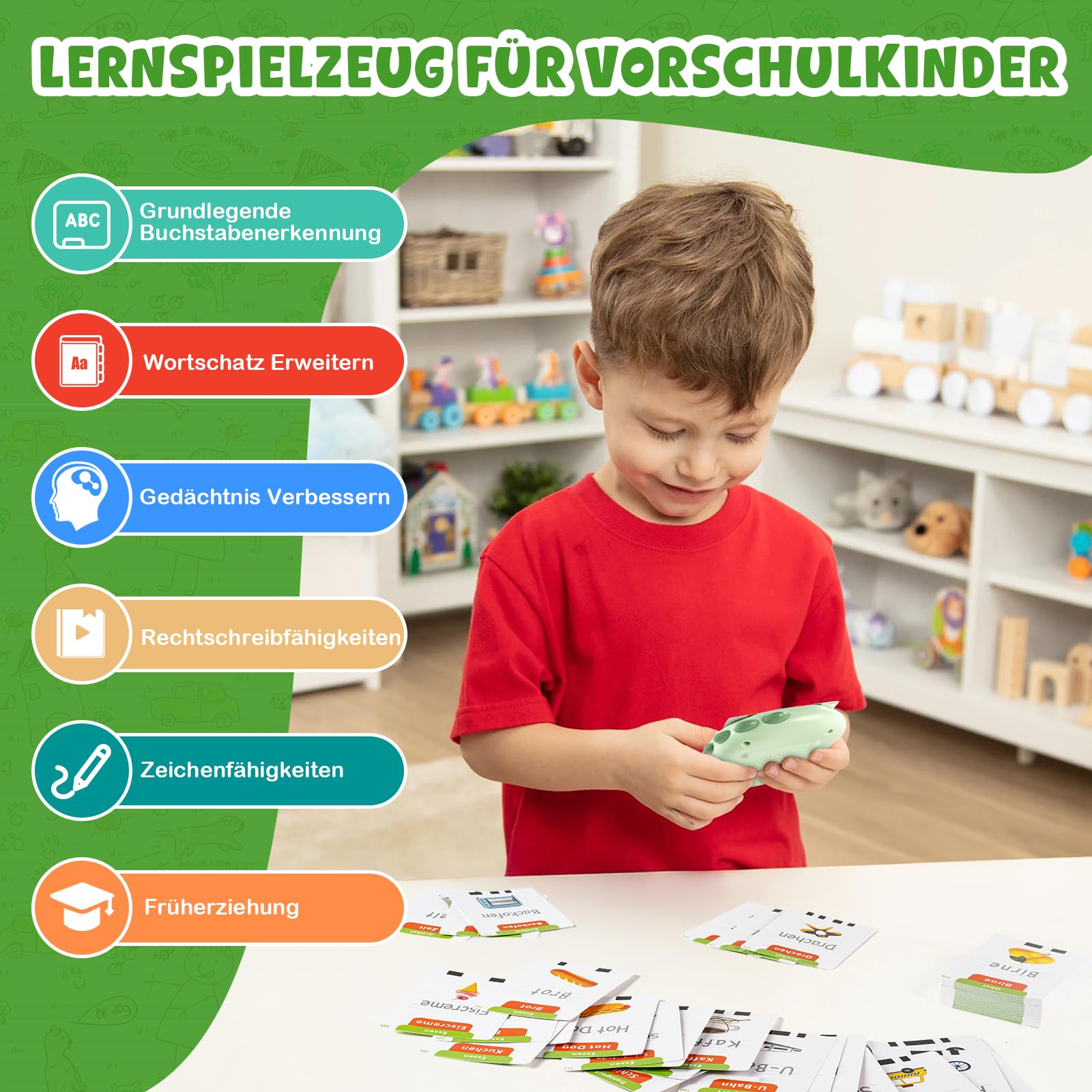 Biglietti educativi parlanti in tedesco per bambini piccoli, 336 parole di vista, giochi di scrittura e ortografia, attività educative per bambini in età prescolare e asilo, giocattolo educativo