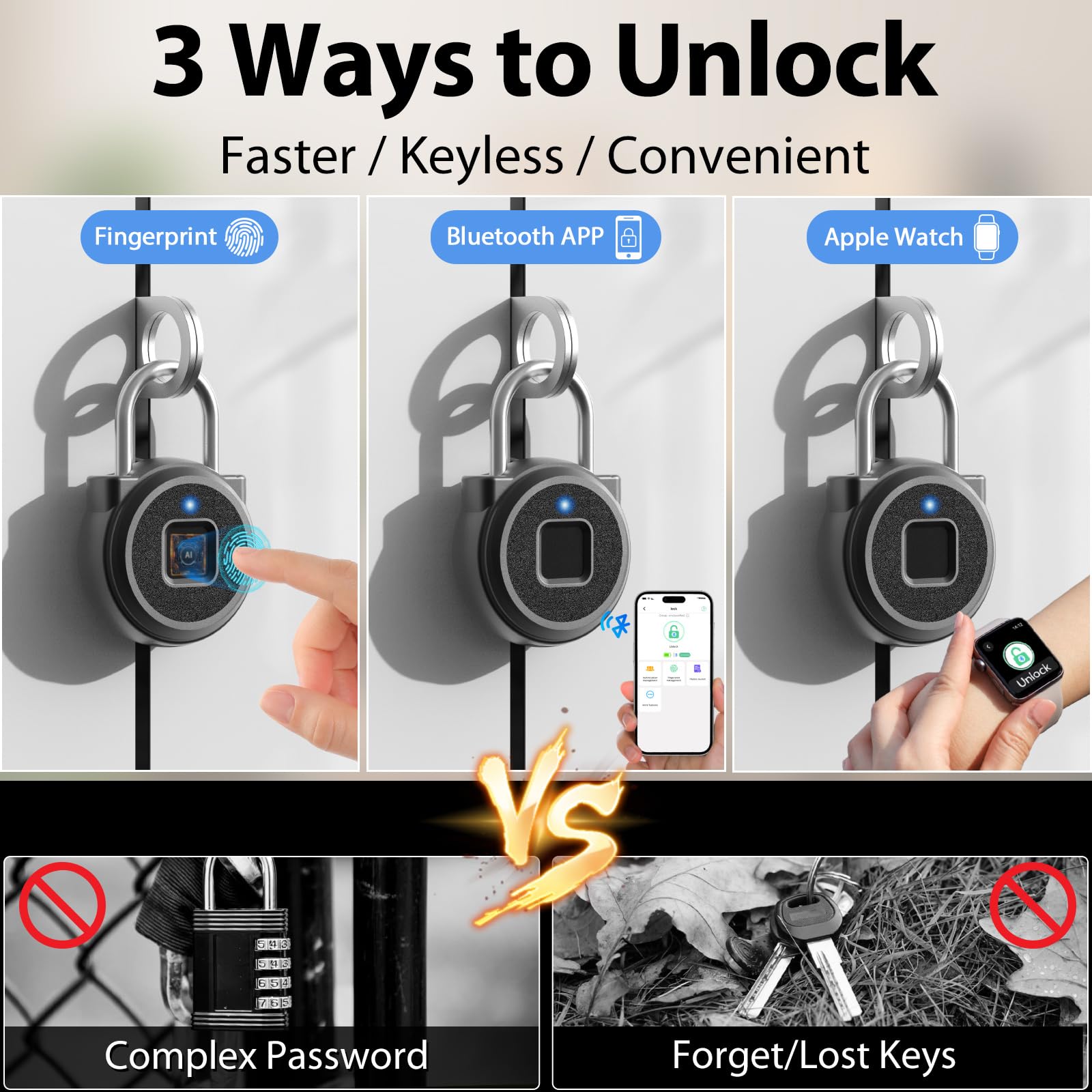 Verrou de casier à empreintes digitales, cadenas biométrique intelligent étanche pour casier, salle de sport, clôture, porte à outils