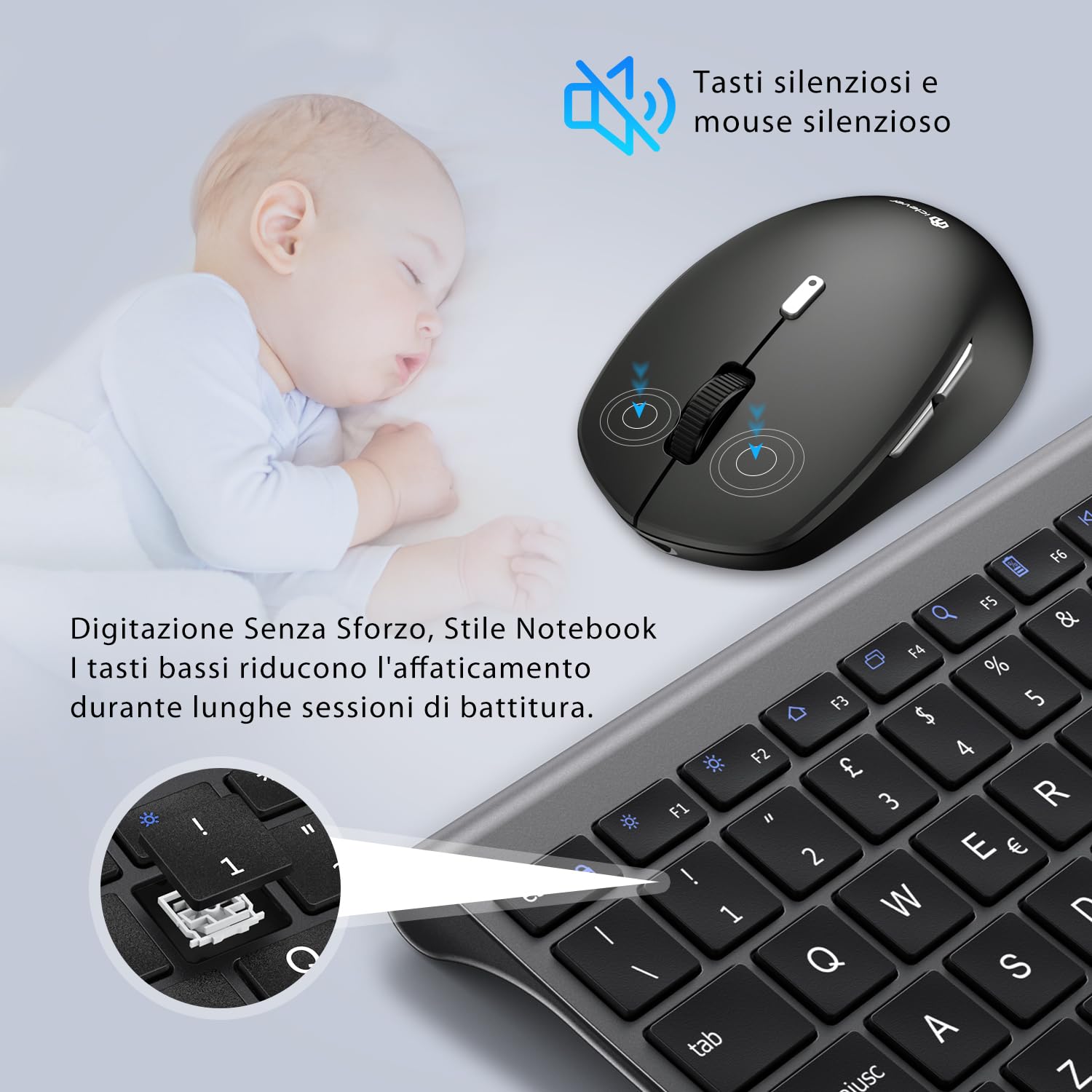 iClever Tastiera e Mouse Wireless Bluetooth, Tastiera e Mouse Doppia Modalità (Bluetooth + 2.4G) Ricaricabile, Layout Italiano QWERTY, Silenziosa for Mac, iPad, PC, Laptop, Desktop, Tablet, Smartphone