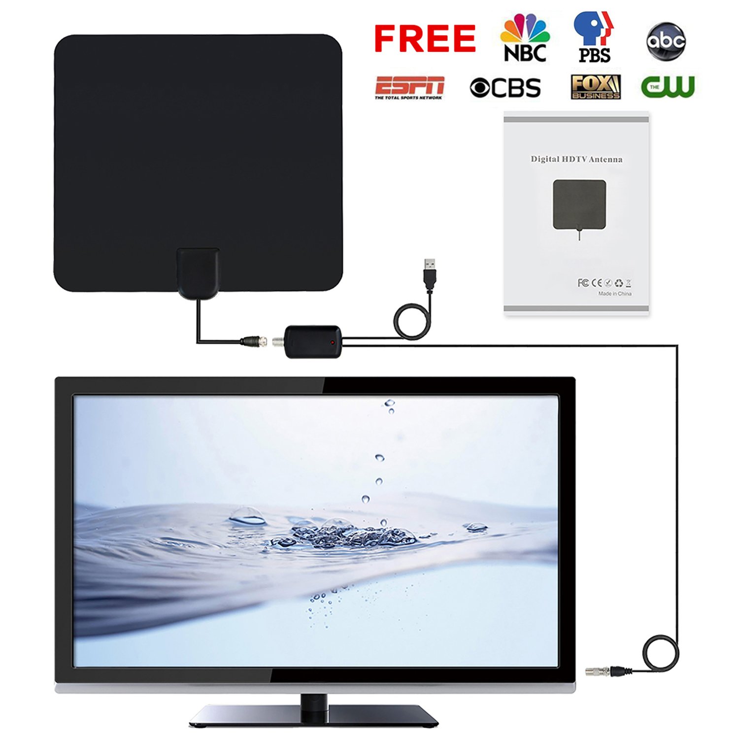 Indoor Digital tv Antenna HDTV Antenna Amplified for 1080P HD Freeview Reception, 50-Mile Range