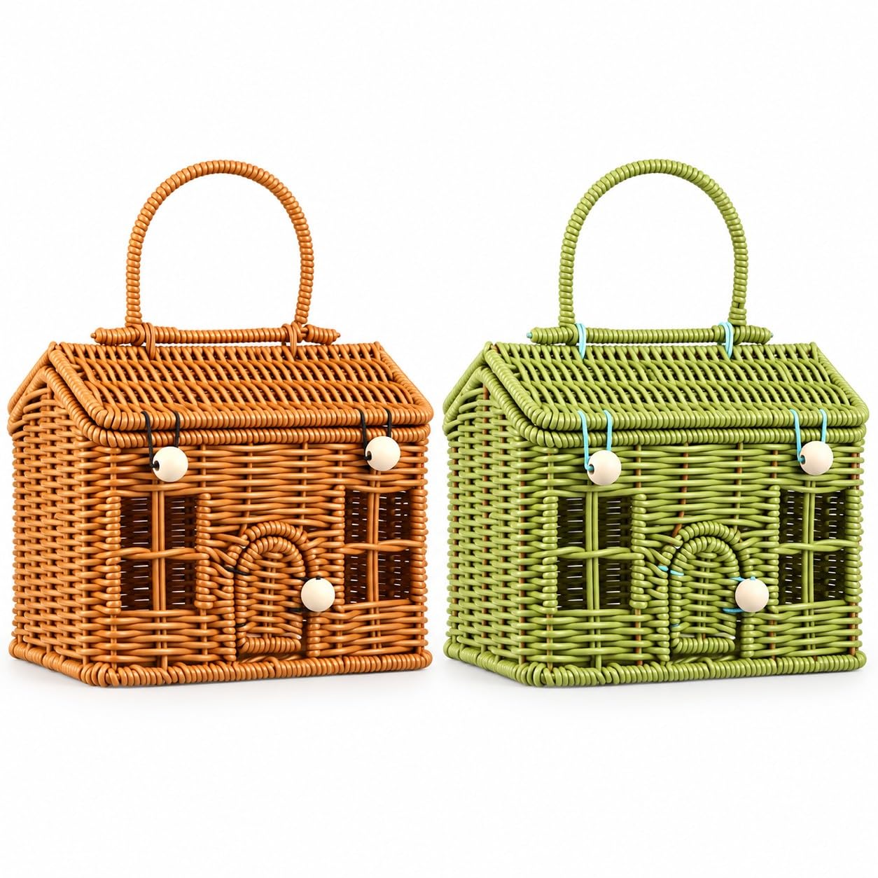 2PCS Wicker Picnic Baskets with Lid & Handle,Portable Garden Harvest Basket
