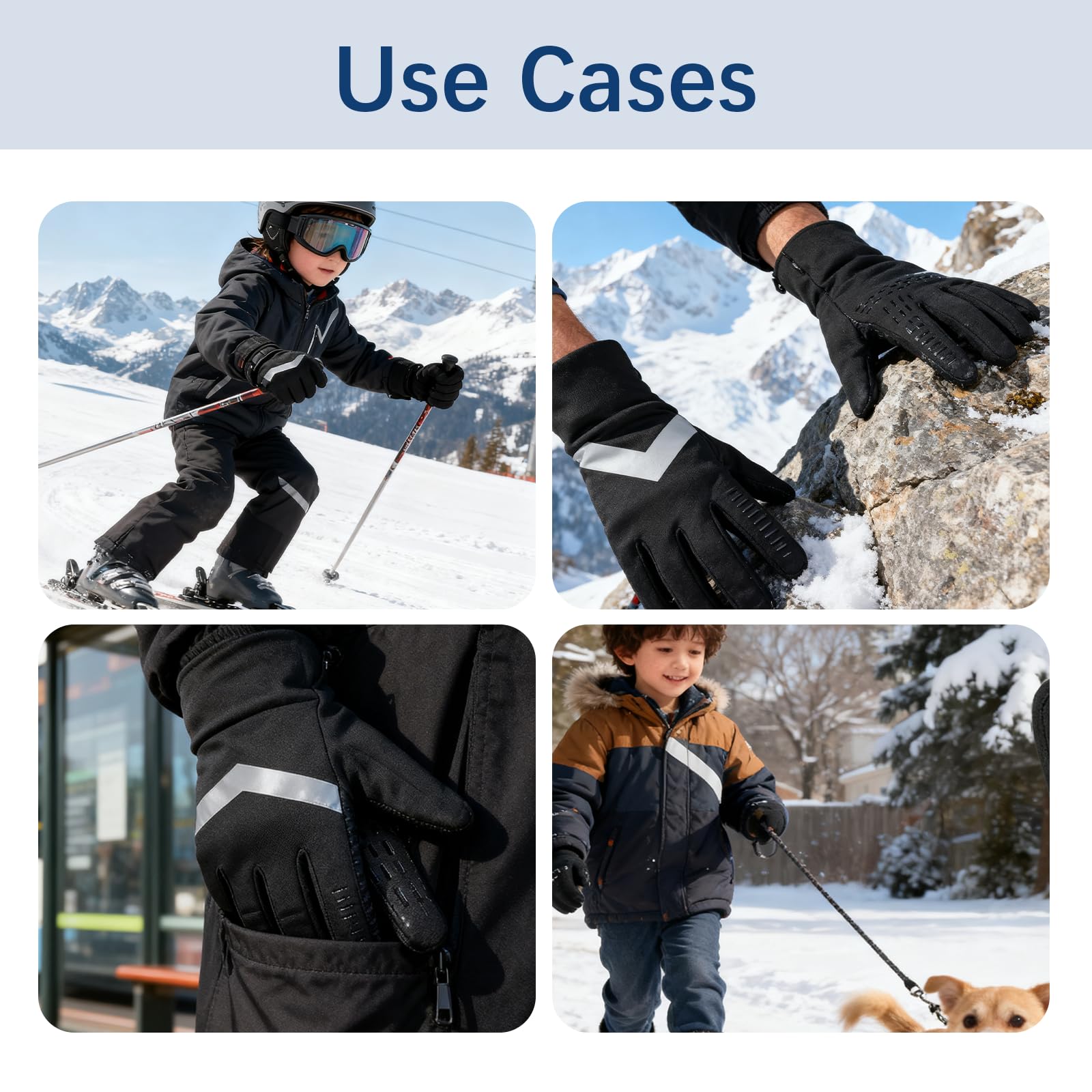 Gants Thermiques d'Hiver Imperméables Antidérapants pour Écran Tactile Enfants Course Randonnée Ski Camping Coupe-Vent