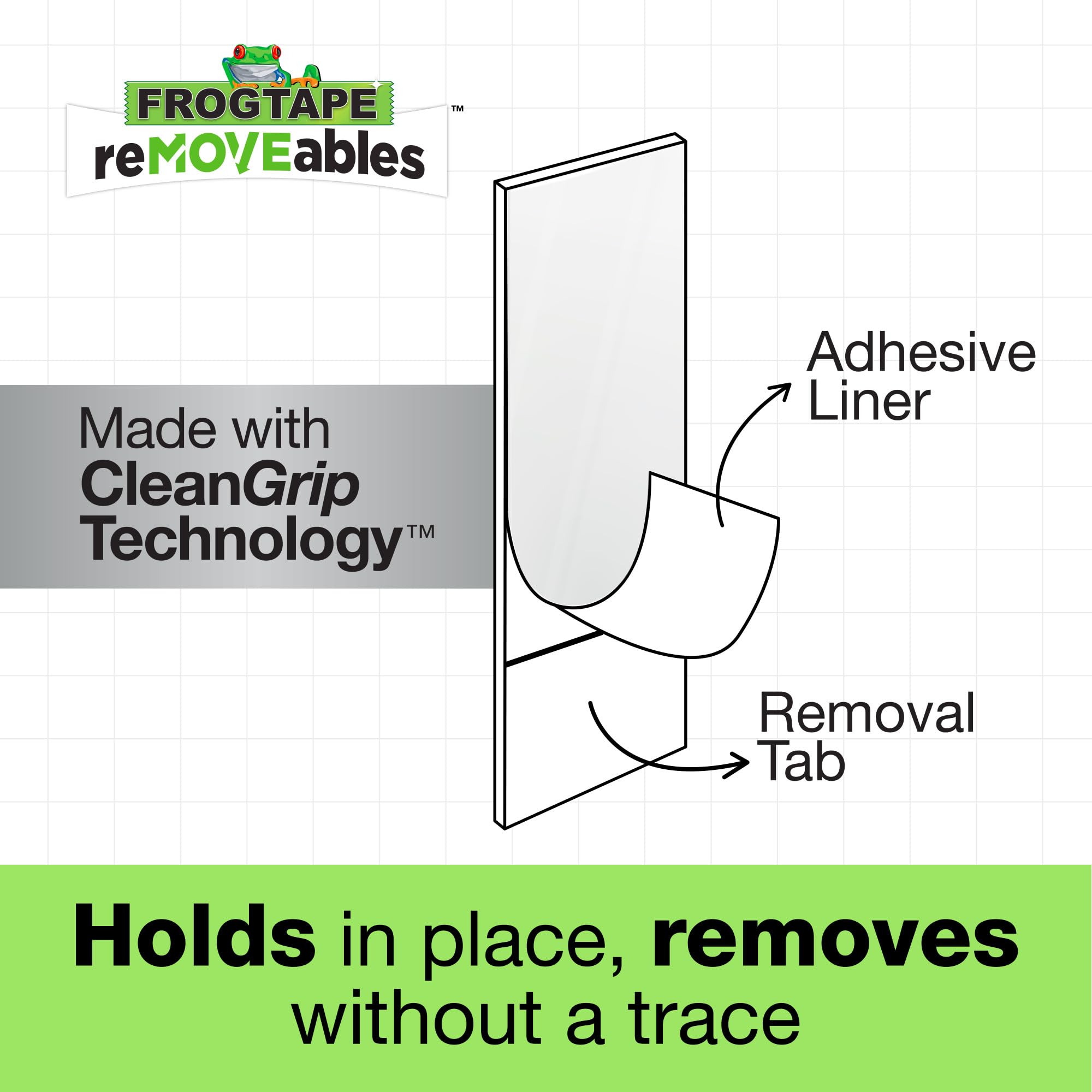 FrogTape reMOVEables - Tiras medianas para colgar cuadros, tiras adhesivas extraíbles sin daños, ganchos de fotos, montaje en pared para marcos, lienzo, decoración del hogar, blanco, 72 pares (144