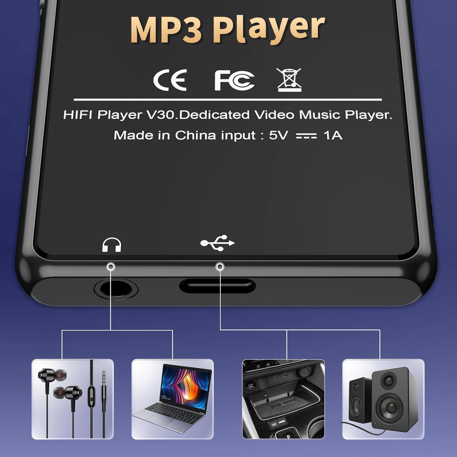 Mp3 Player for Kids, 80GB Bluetooth MP3 Player, Digital Music Player Portable HiFi Sound Full Video Format, MP3 & MP4 Players with Speaker, FM Radio, Voice Recorder, Shuffle Repeat, Up to 256GB, Black