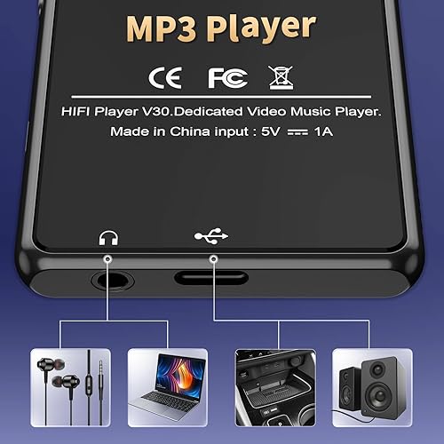 Miniatura 7 de Reproductor de MP3 para niños, reproductor MP3 Bluetooth de 80 GB, reproductor de música digital portátil HiFi Sound Formato de video completo,
