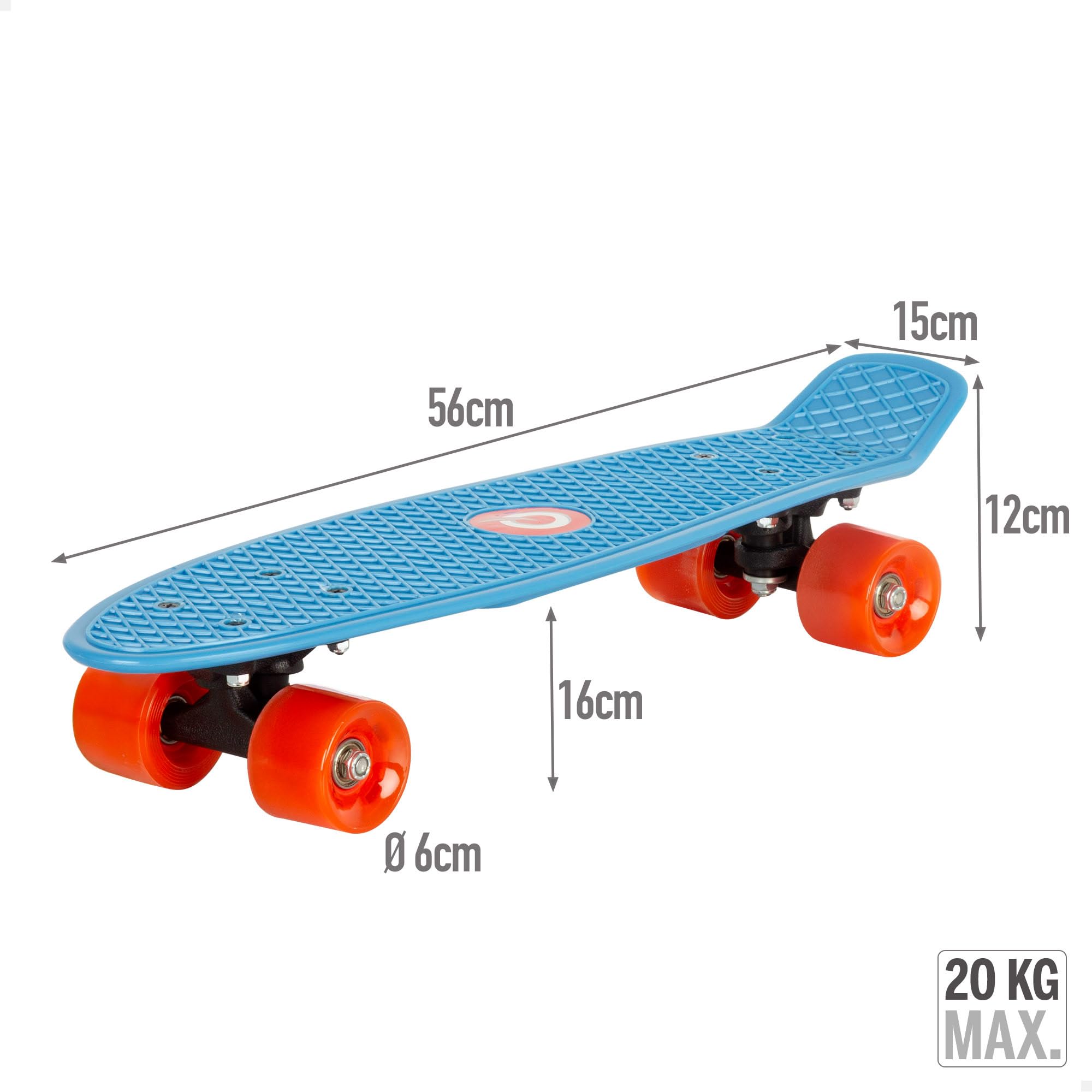 ColorBaby EVO Skateboard per bambini blu 56 cm, 4 ruote in PVC con luci colorate, base antiscivolo, giocattoli da esterno, giochi all'aperto, regalo per bambini e ragazze (54340)
