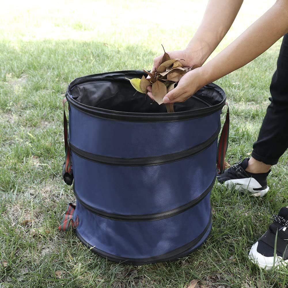 qiuqiu Pop Up Garden Bags, Reusable Gardening Waste Bag, Collapsible Garden Bin with Spring Bucket - Portable Yard Waste Bags Lawn Leaf Laundry Bag-Blue