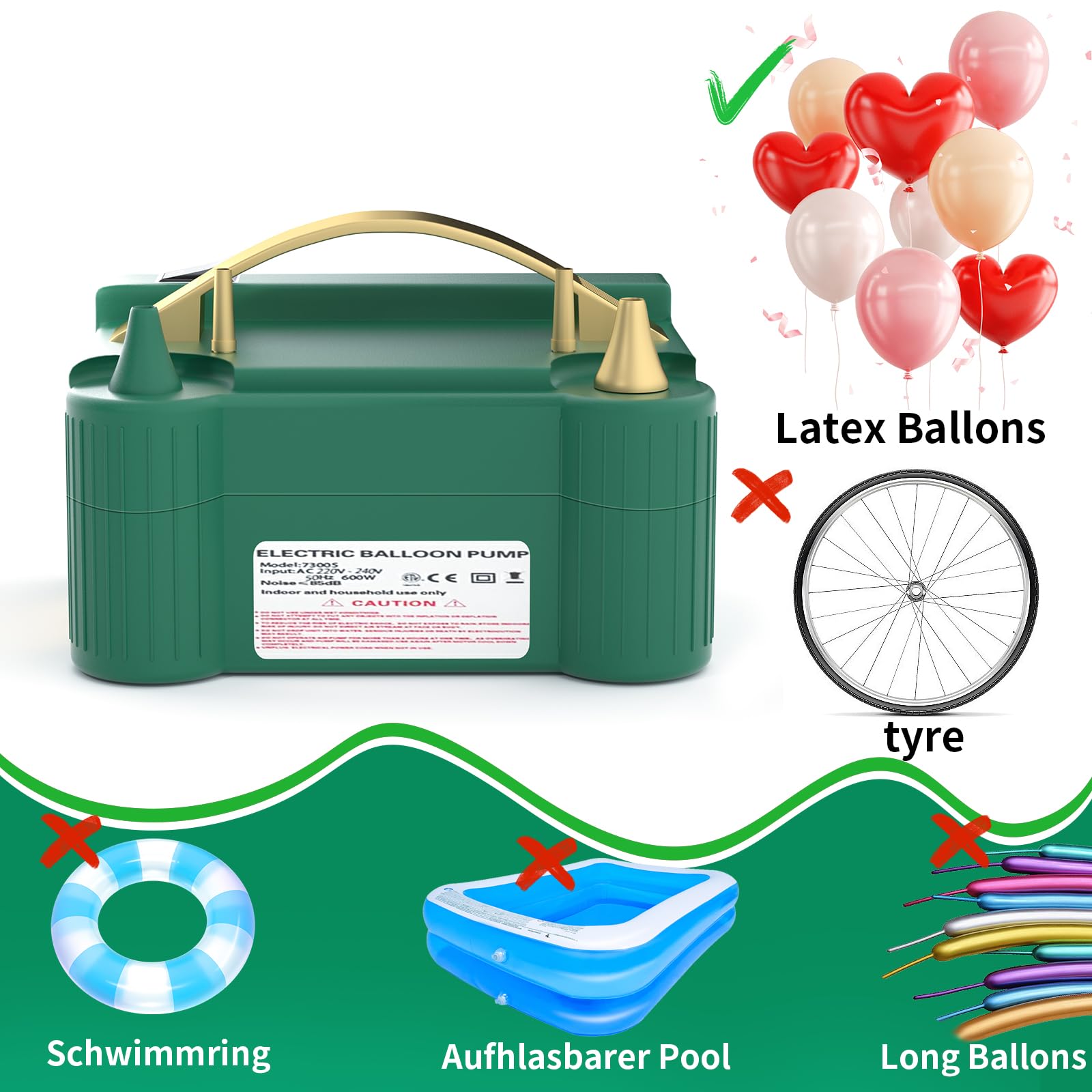 Nestling Pompa Elettrica Per Palloncini-Gonfiatore Palloncini Elettrico(600W)-Due modalità di Funzionamento Pompa Palloncino-1 Punto di Colla, 1 Nastro, 2 Annodatori ballon pump