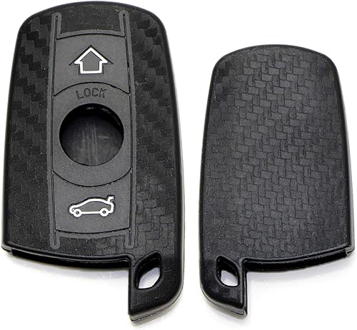 iJDMTOY Funda para llavero de silicona suave con patrón de fibra de carbono negra compatible con BMW First Gen Key Fob E90 E91 E92 E93 E60 E61 E63