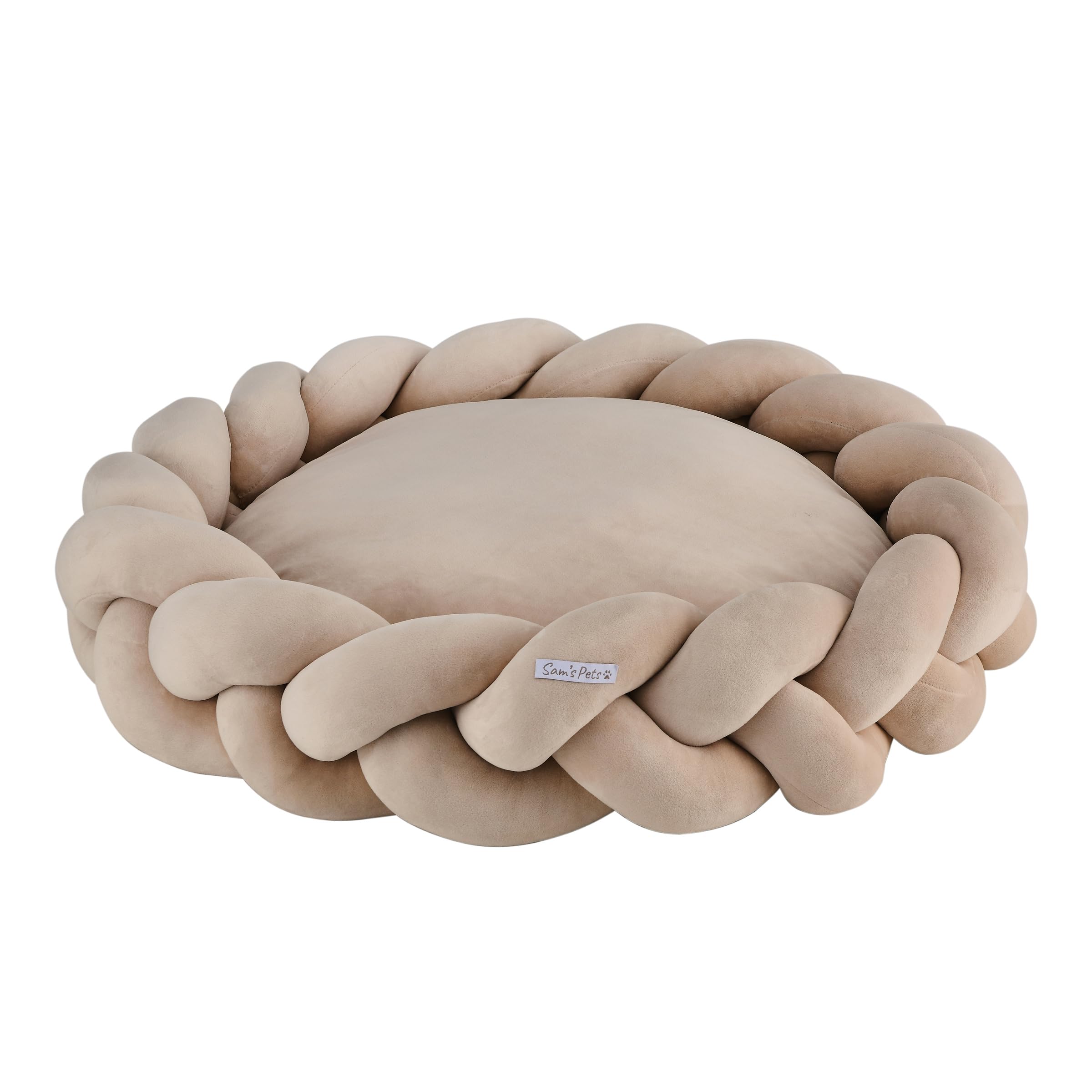 Sam's Pets Ivy 27" Dog Bed, Beige - Braided/Knitted Design, Orthopedic, Non-Slip Grip, Soft Fabric, Removable/Washable