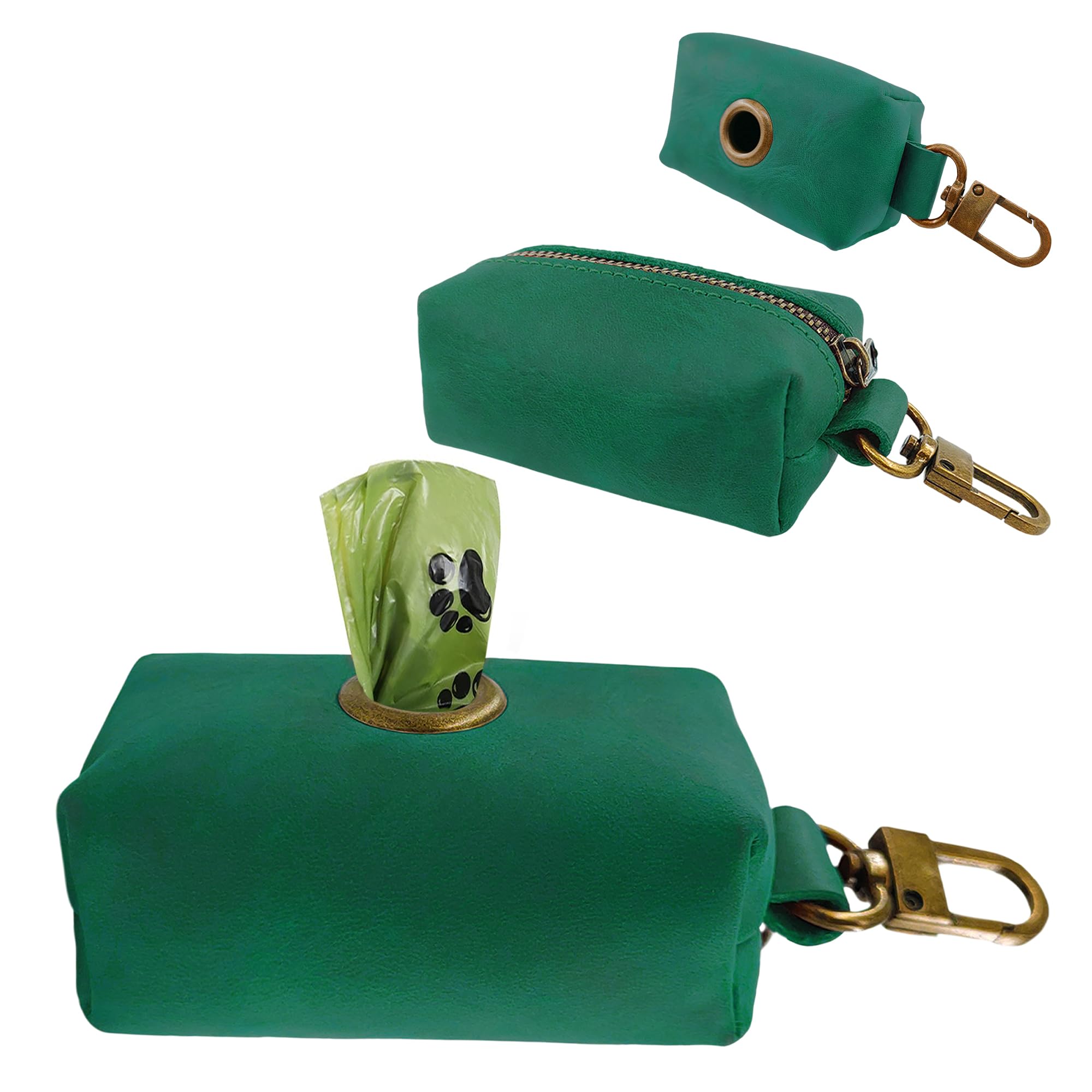 HIFA Genuine Leather Dog Leash Poop Bag Holder - Soft Touch Rustic Leather, Metal Clips, Easy Access to Pet Waste Bags - Dog Poop Dispenser for