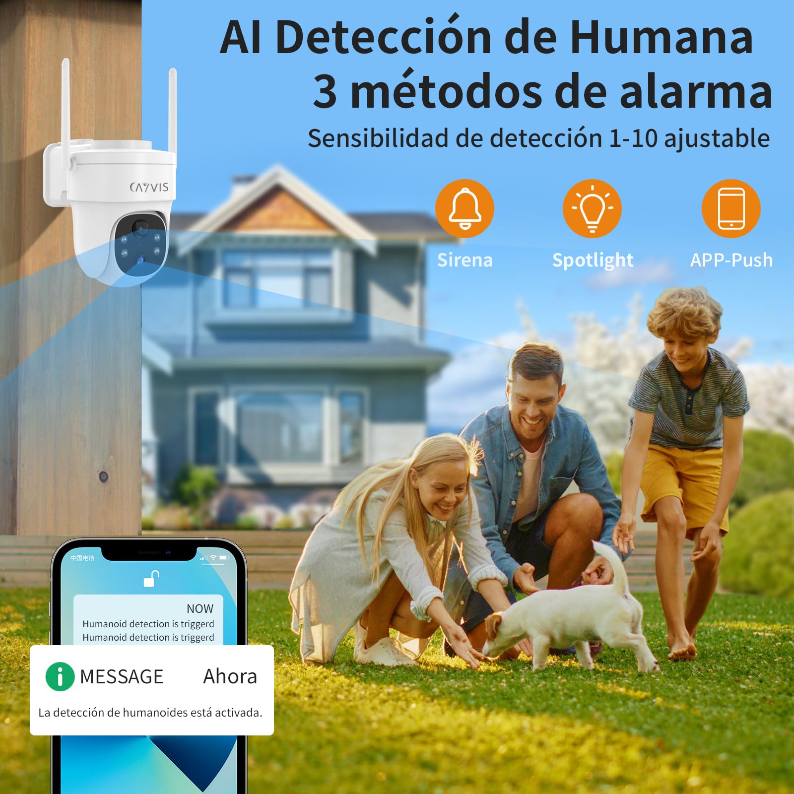 2K 3MP Camara Vigilancia WiFi Exterior Solar con Batería, 360° 2,4GHz PTZ Camaras de Vigilancia sin Cables, Visión Nocturna en Color, Detección Humana PIR/AI, Alexa