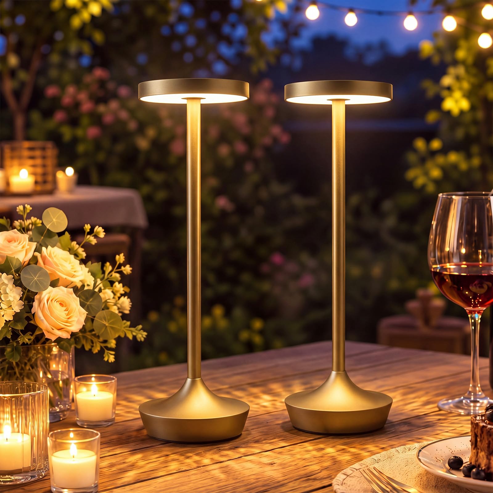 Riakrum 2 Pack Gold Cordless Table Lamp Waterproof Rechargeable LED Light