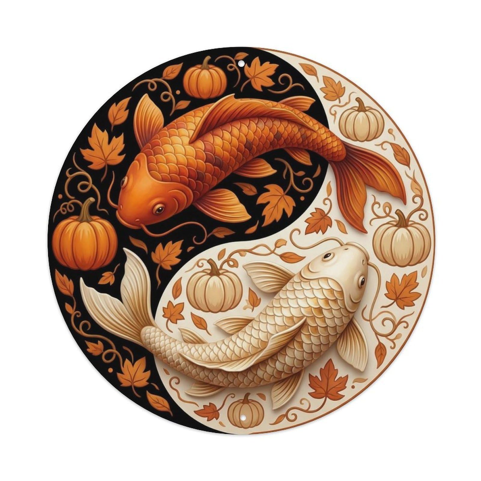 Japanese Koi Symbol Ice Elemental Balance Metal Tin Sign Plaque Wall Decor for Cafe, Man Cave, Club Bar, Office, Home Garden Round Metal Poster 8x8Inch