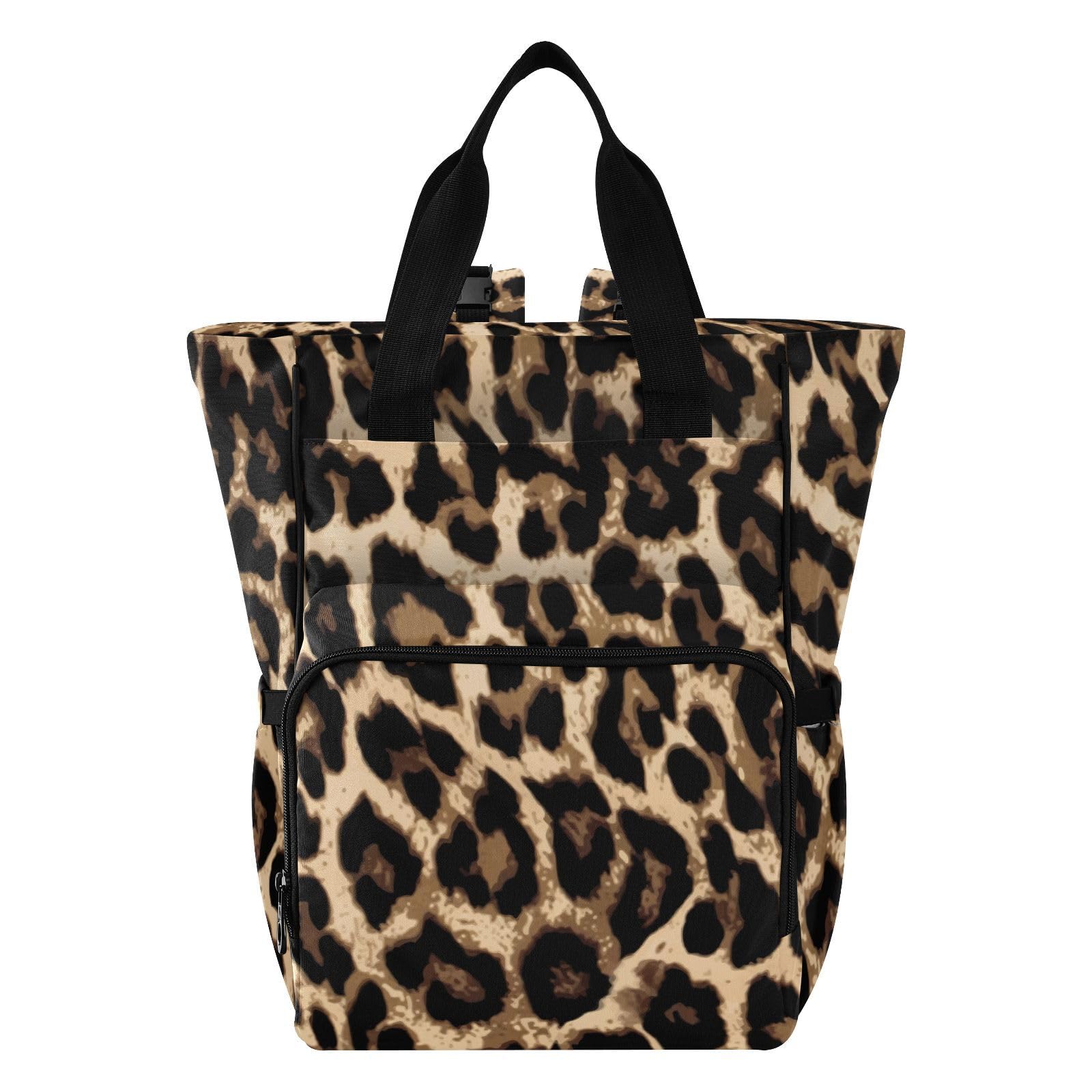 OWFKAY Baby Diaper Bag Backpack，Multifunction Baby Nappy Changing Bags with Insulated Pockets-Brow-black Leopard Print