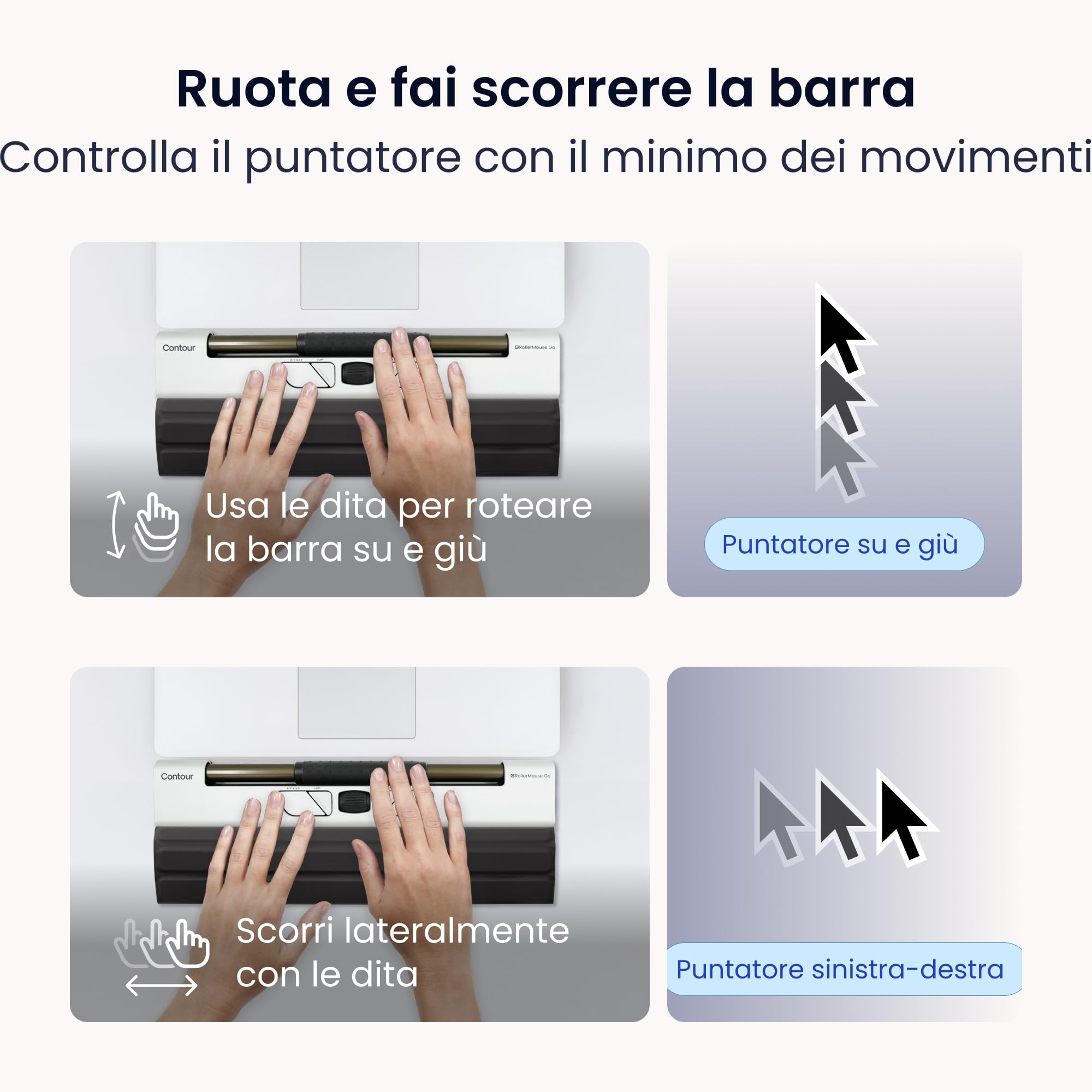 Contour RollerMouse Go - Mouse ergonomico centrato per il sollievo del tunnel carpale, mouse da viaggio compatto con Bluetooth e USB, design ambidestro a 5 pulsanti, compatibile con Mac e PC