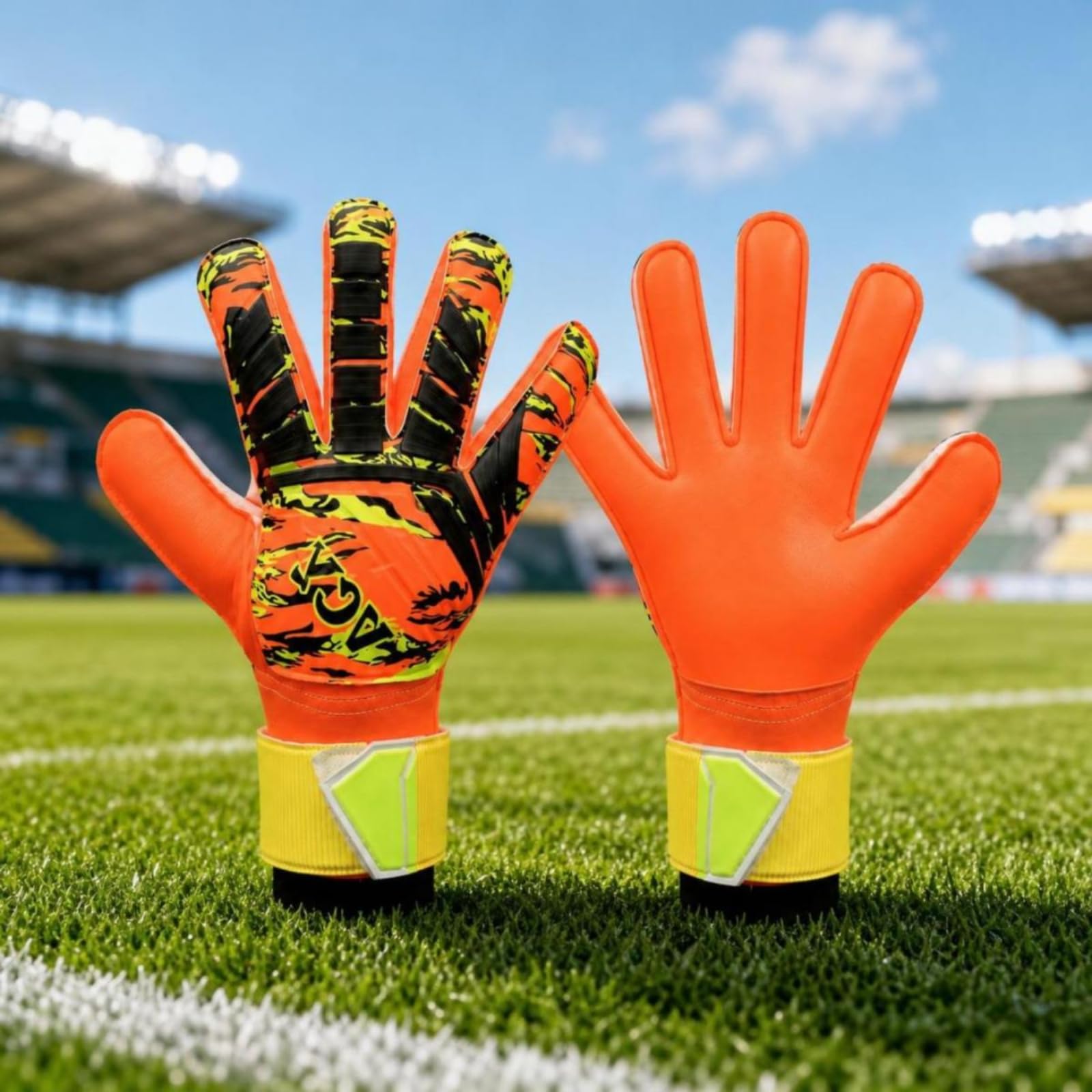 Guanti Portiere Bambini Guanti Calcio Ragazzi Guanti Allenamento Junior Guanti Sport con Protezione Dita in Lattice E Chiusura a Strappo Adatti a, Verde, 5