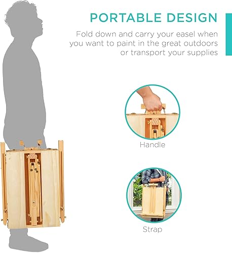Miniatura 5 de Best Choice Products Caballete francés kit de 32 piezas para principiantes portátil plegable de madera ajustable trípode de artista para pintar