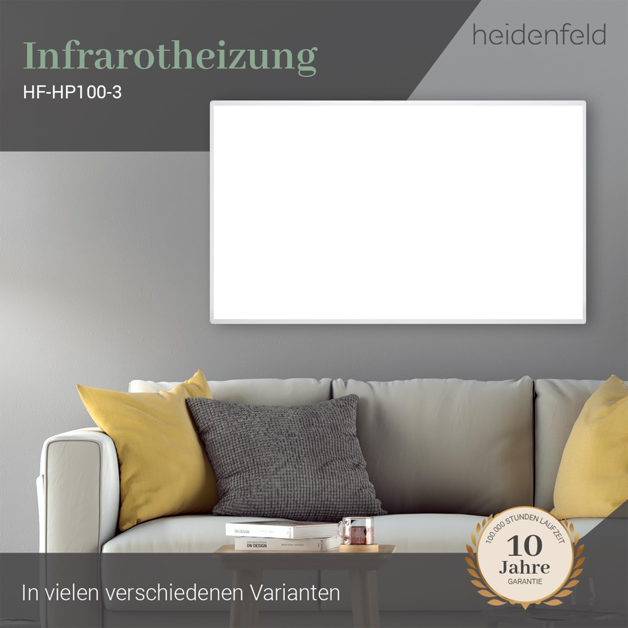 Heidenfeld Infrarotheizung HF-HP100-3 | 𝟭𝟬 𝐉𝐀𝐇𝐑𝐄 𝐆𝐀𝐑𝐀𝐍𝐓𝐈𝐄 - 600 Watt - Bis 16 m² - Infrarot Heizkörper - Elektroheizung mit Thermostat - Überhitzungsschutz (HF-HP100-3 600 Watt)