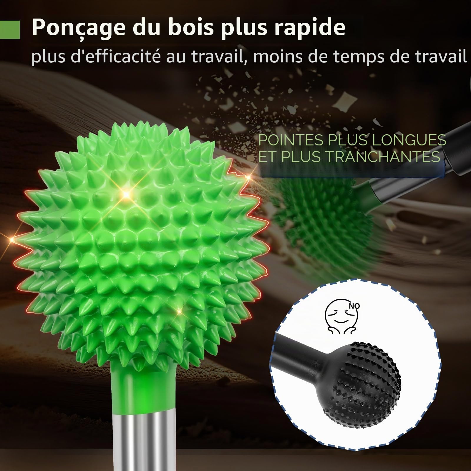 Litorange Fraise à bille en carbure avec pointe longue pour perceuse, Ponceuse à tête sphérique de 1/4" pour meuleuse droite électrique, fraise à bois, râpe à billes pour le travail du bois et la