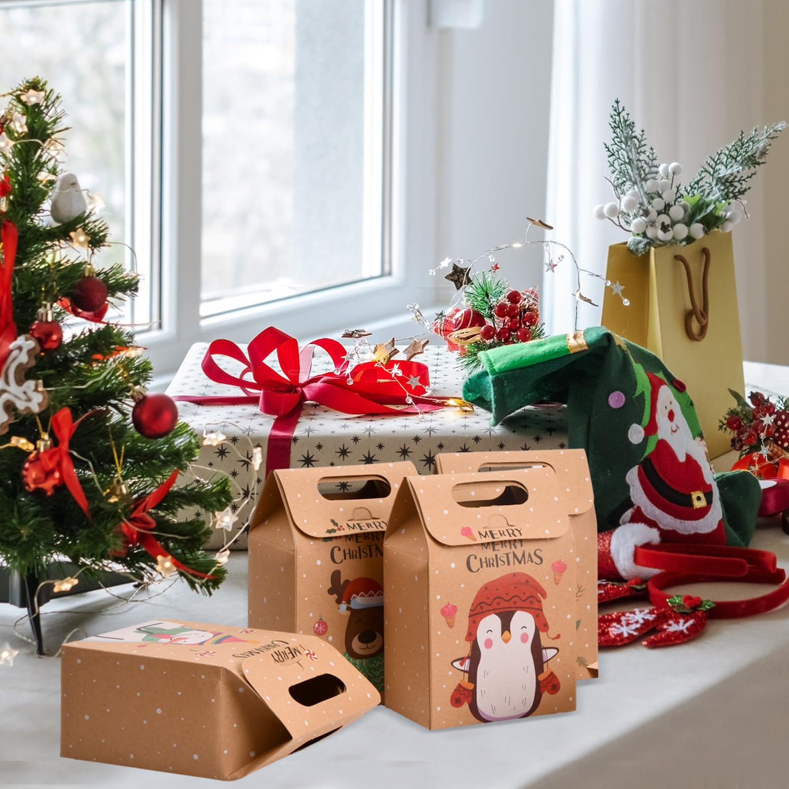 24 Pezzi Sacchetti Regalo Di Natale in Carta Kraft, Sacchetti Caramelle