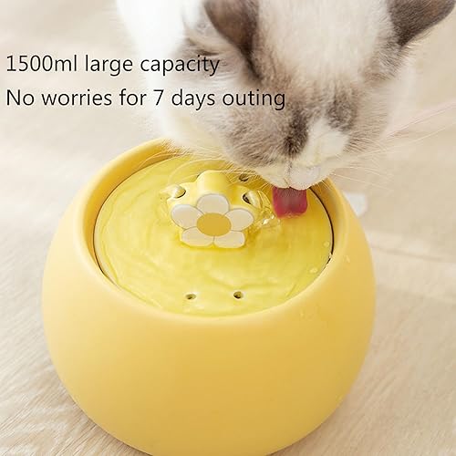 Miniatura 5 de Fuente de agua de cerámica para gatos, fuente automática de agua para mascotas de 1.5 L50 onzas, filtros y bombas incluidos, fuente para gatos ideal