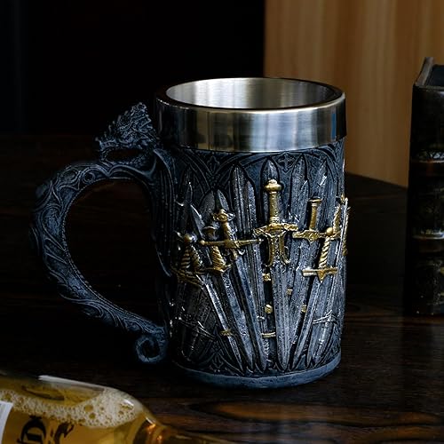 Miniatura 8 de alikiki Taza de café medieval con diseño de dragón, juego de espada, tronos, 21 onzas, leyendas de las espadas para beber cerveza Stein Tankard Cup