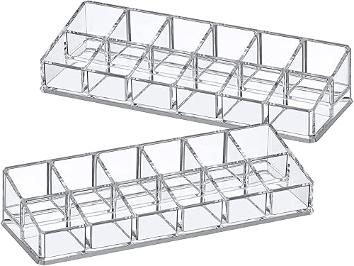 Miniatura 4 de Amazing Abby - Glamour - Paquete de 2 organizadores de esmalte de uñas acrílico de 12 ranuras, soporte para lápiz labial, organizador de brillo de